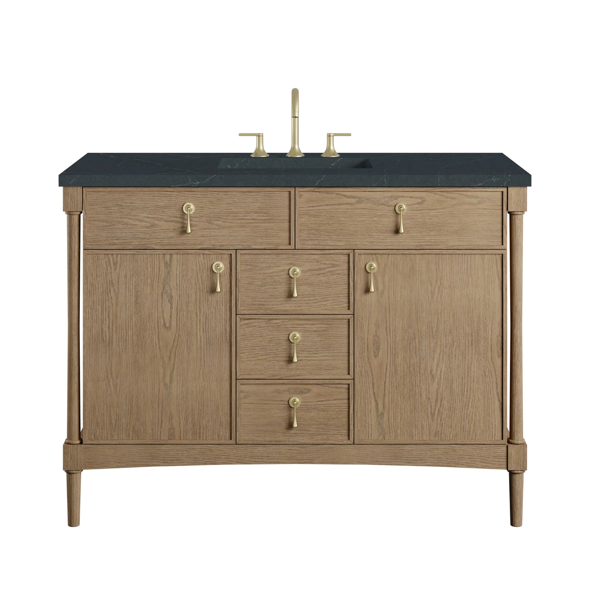 48" Kinnsden Single Vanity in Weathered Oak by James Martin Vanities-Charcoal Soapstone Silestone 