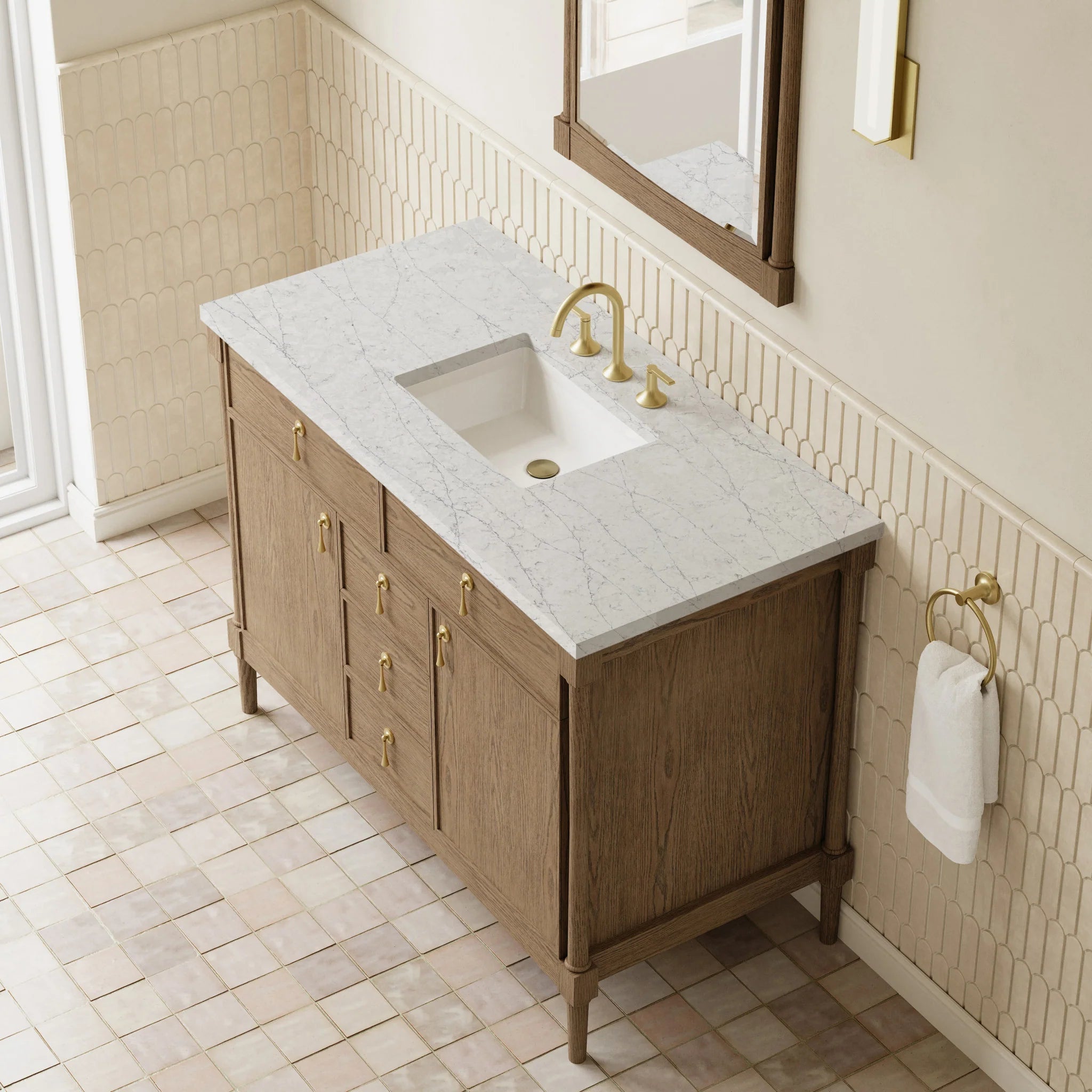 48" Kinnsden Single Vanity in Weathered Oak by James Martin Vanities-Eternal Jasmine Pearl Silestone 5
