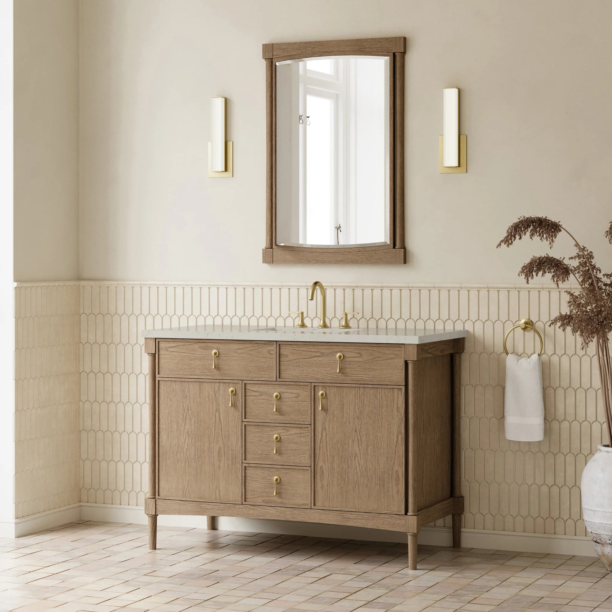 48" Kinnsden Single Vanity in Weathered Oak by James Martin Vanities-Siberian Silestone 2
