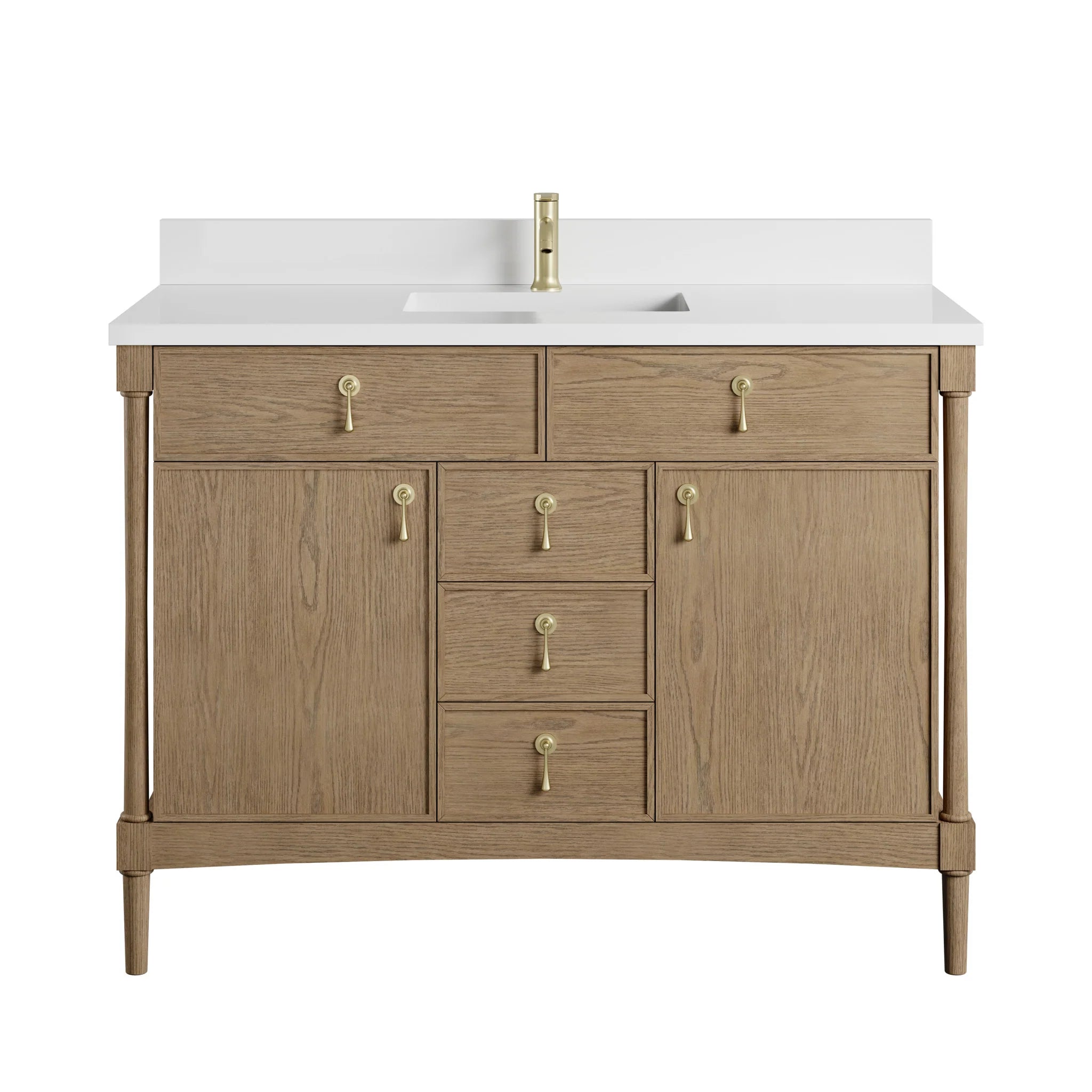 48" Kinnsden Single Vanity in Weathered Oak by James Martin Vanities-White Zeus Silestone & Backsplash 