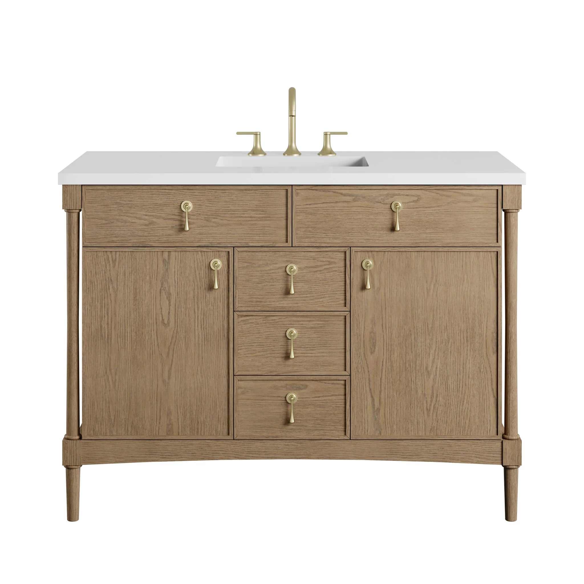 48" Kinnsden Single Vanity in Weathered Oak by James Martin Vanities-White Zeus Silestone 