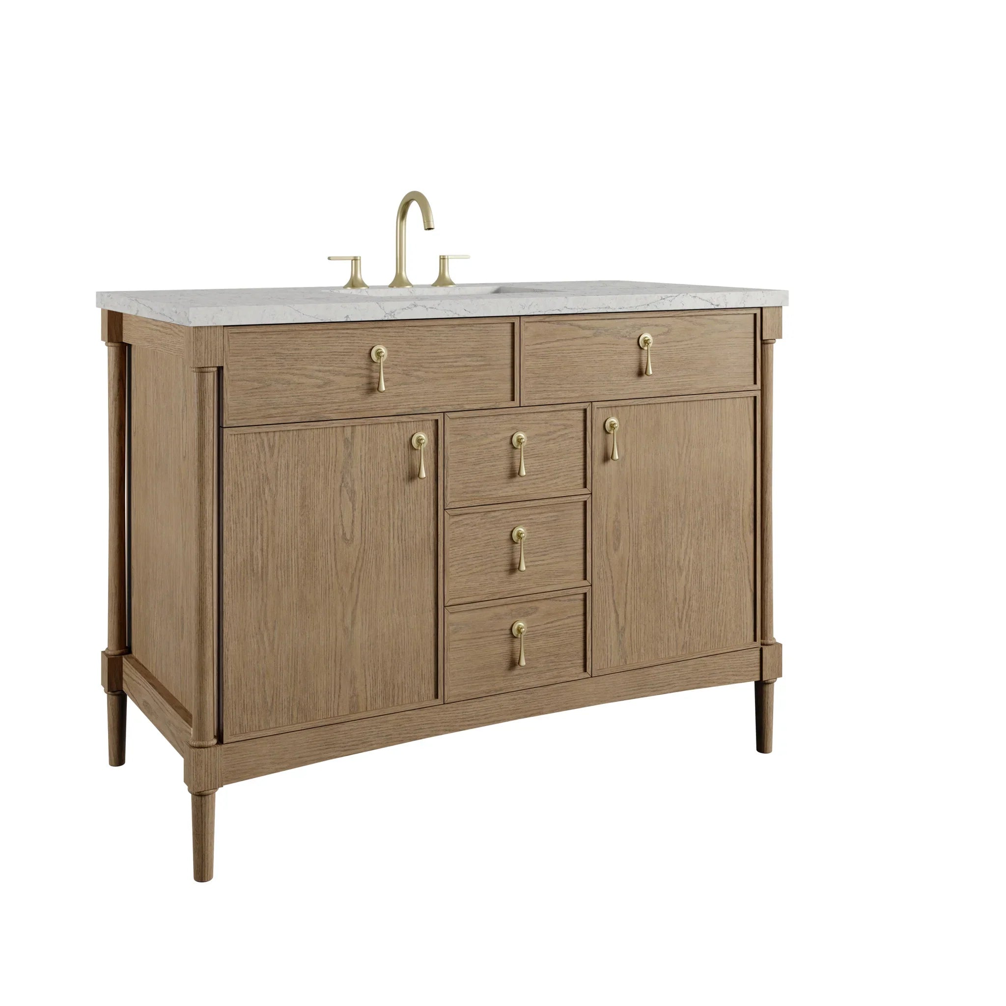 48" Kinnsden Single Vanity in Weathered Oak w/FreePower Wireless Charger by James Martin Vanities-Eternal Jasmine Pearl Silestone 10