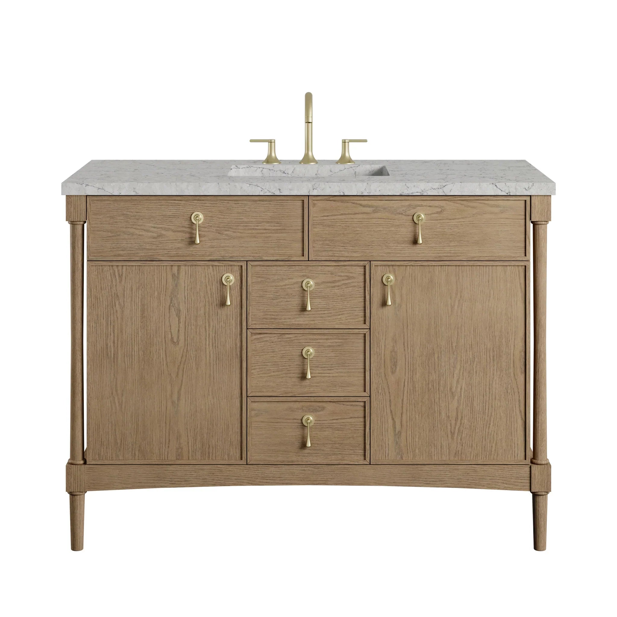 48" Kinnsden Single Vanity in Weathered Oak w/FreePower Wireless Charger by James Martin Vanities-Eternal Jasmine Pearl Silestone 