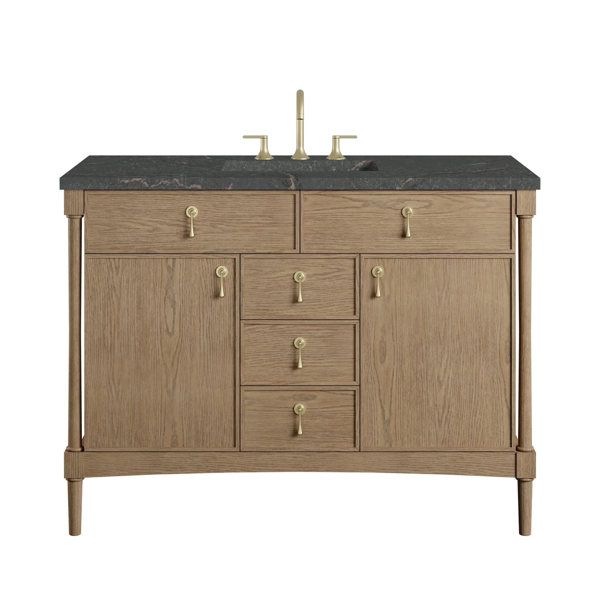 48" Kinnsden Single Vanity in Weathered Oak w/FreePower Wireless Charger by James Martin Vanities-Parisien Bleu Silestone 