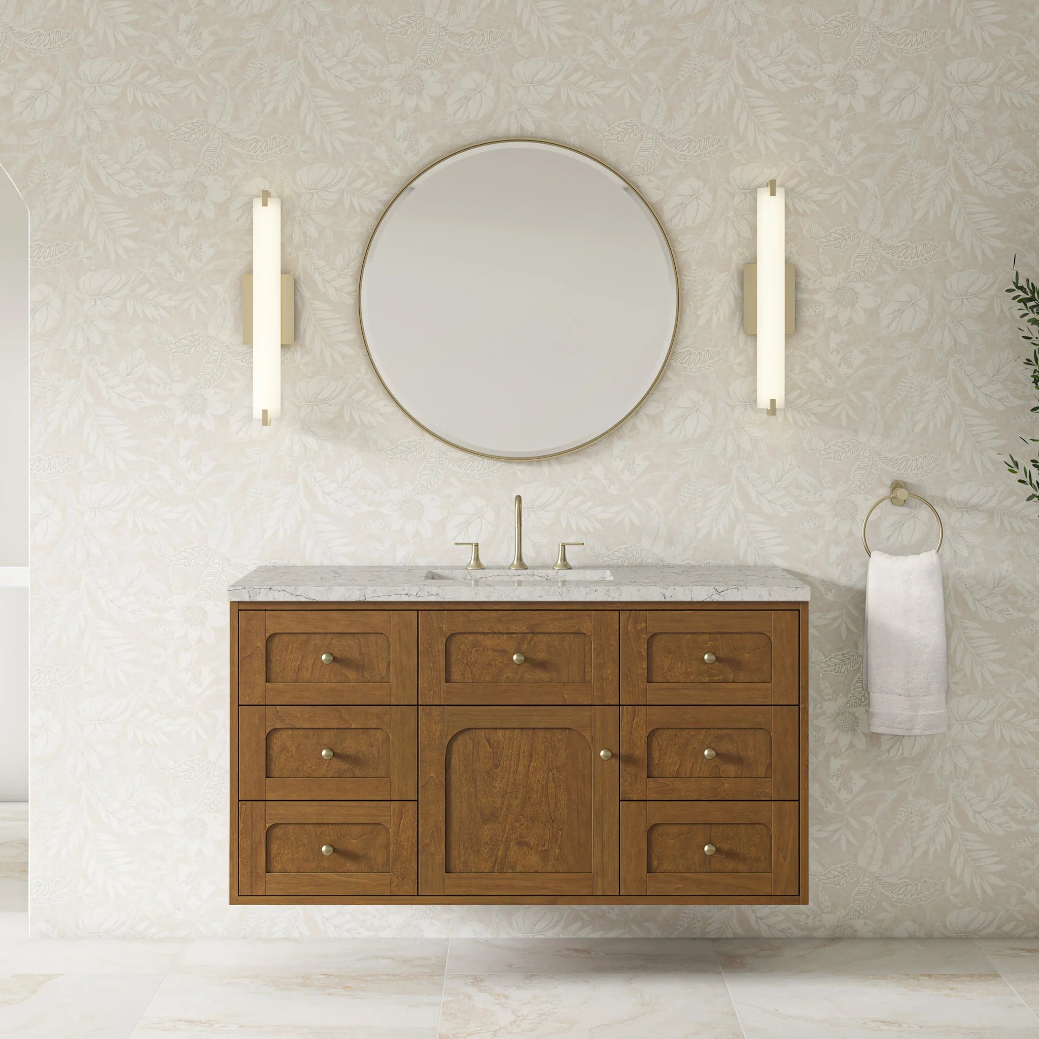 48" Laurent Single Vanity in Honey Oak w/FreePower Wireless Charger by James Martin Vanities-Eternal Jasmine Pearl Silestone 3