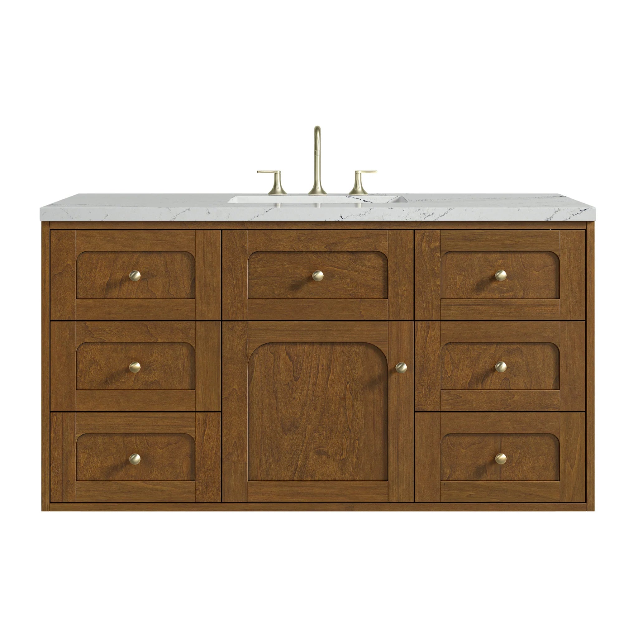 48" Laurent Single Vanity in Honey Oak w/FreePower Wireless Charger by James Martin Vanities-Ethereal Noctis Silestone 1