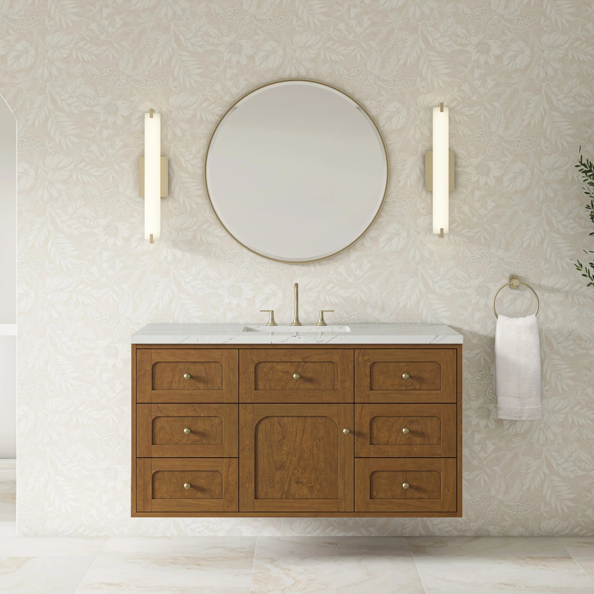 48" Laurent Single Vanity in Honey Oak w/FreePower Wireless Charger by James Martin Vanities-Ethereal Noctis Silestone 3