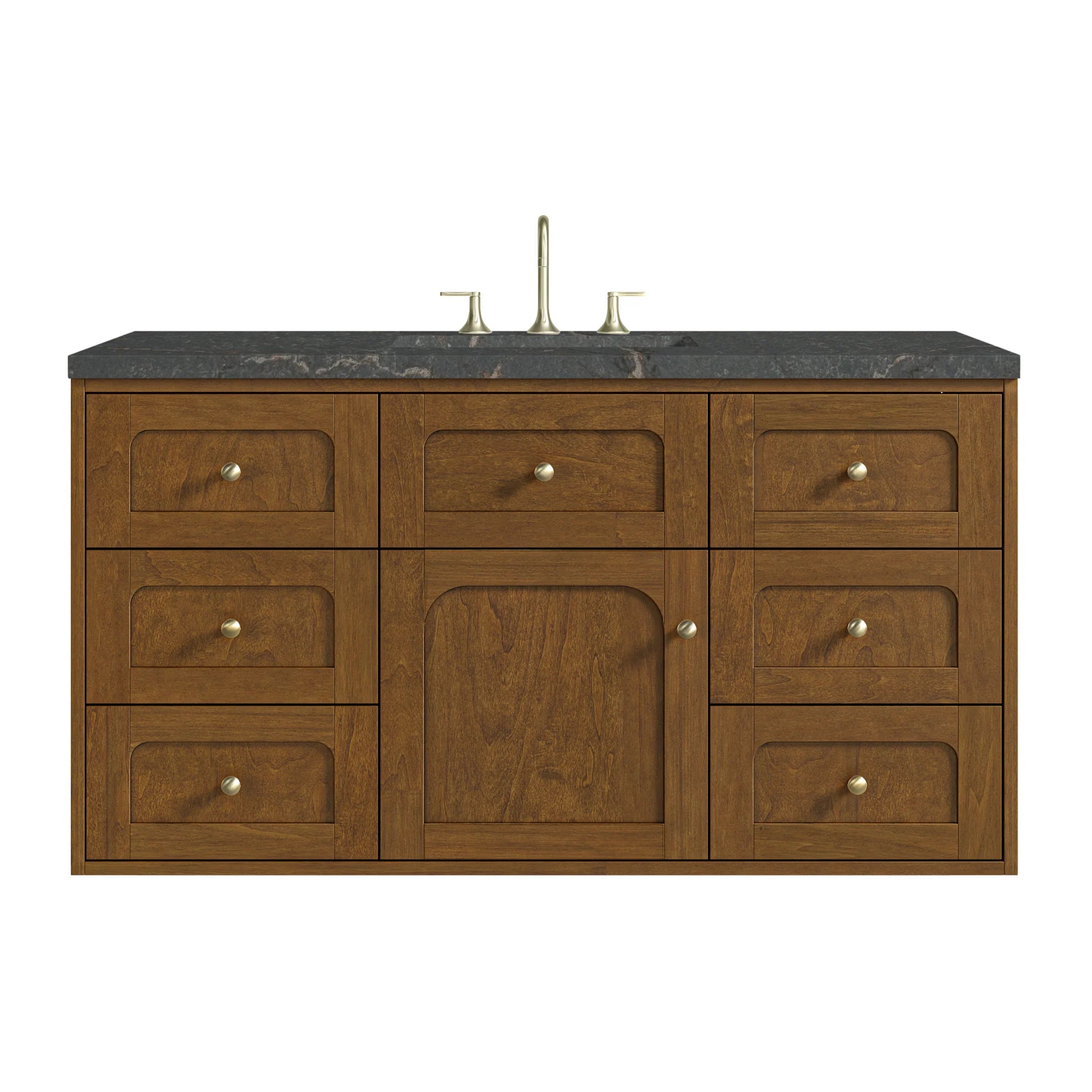 48" Laurent Single Vanity in Honey Oak w/FreePower Wireless Charger by James Martin Vanities-Parisien Bleu Silestone 1