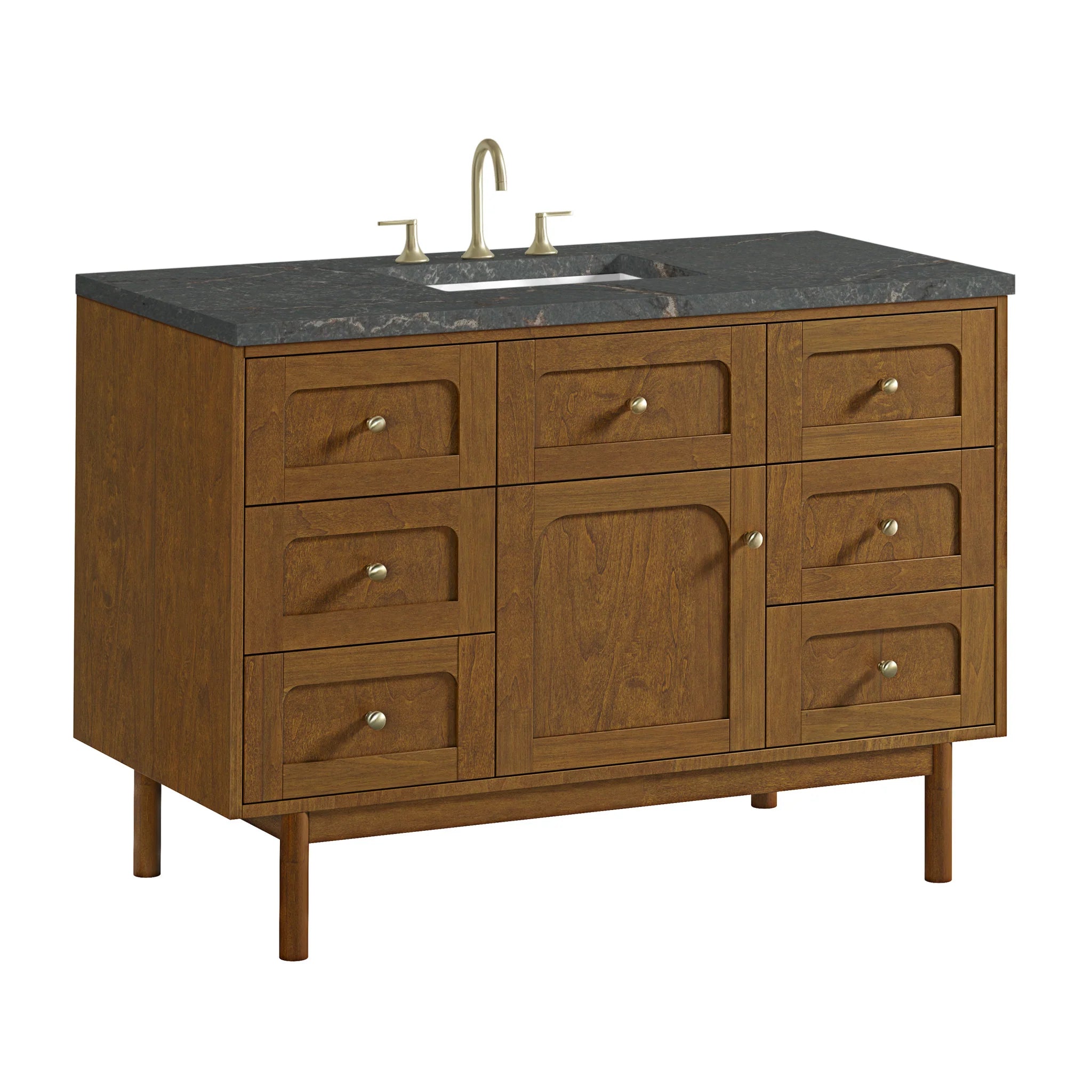 48" Laurent Single Vanity in Honey Oak w/FreePower Wireless Charger by James Martin Vanities-Parisien Bleu Silestone 17