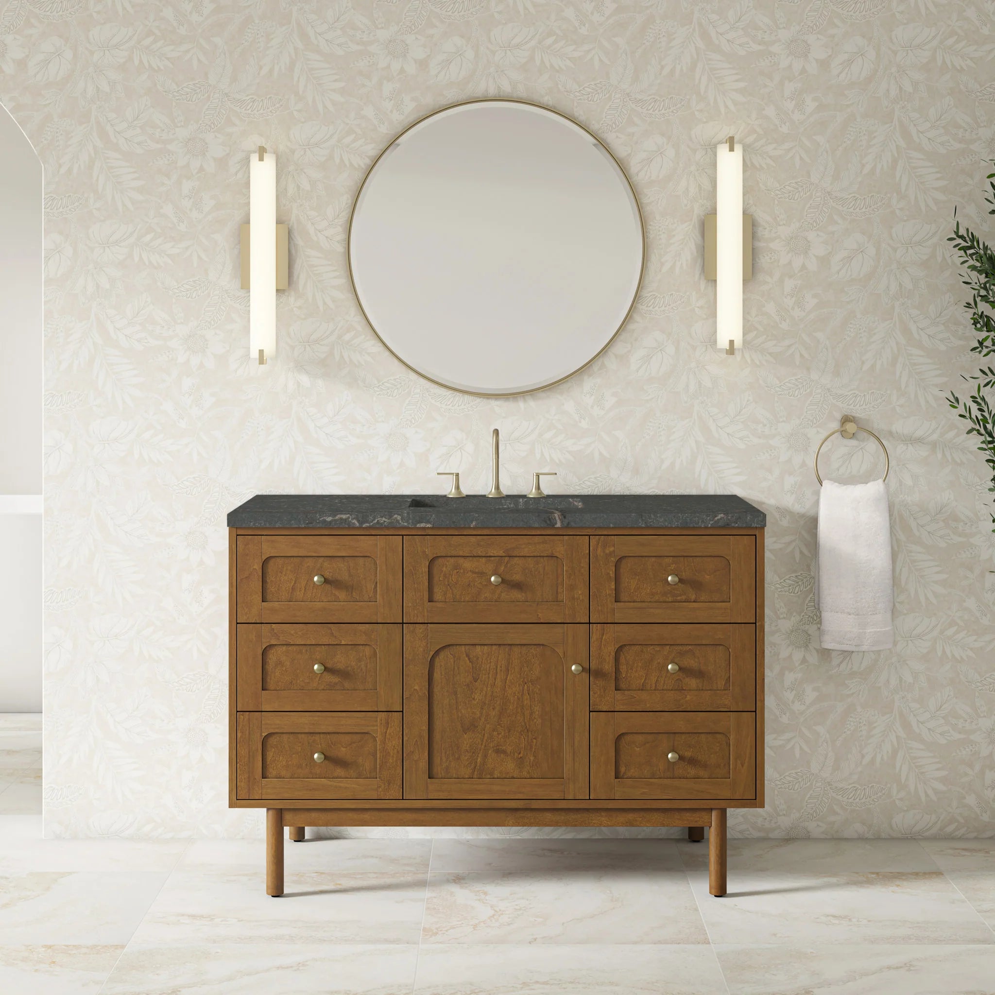 48" Laurent Single Vanity in Honey Oak w/FreePower Wireless Charger by James Martin Vanities-Parisien Bleu Silestone 2