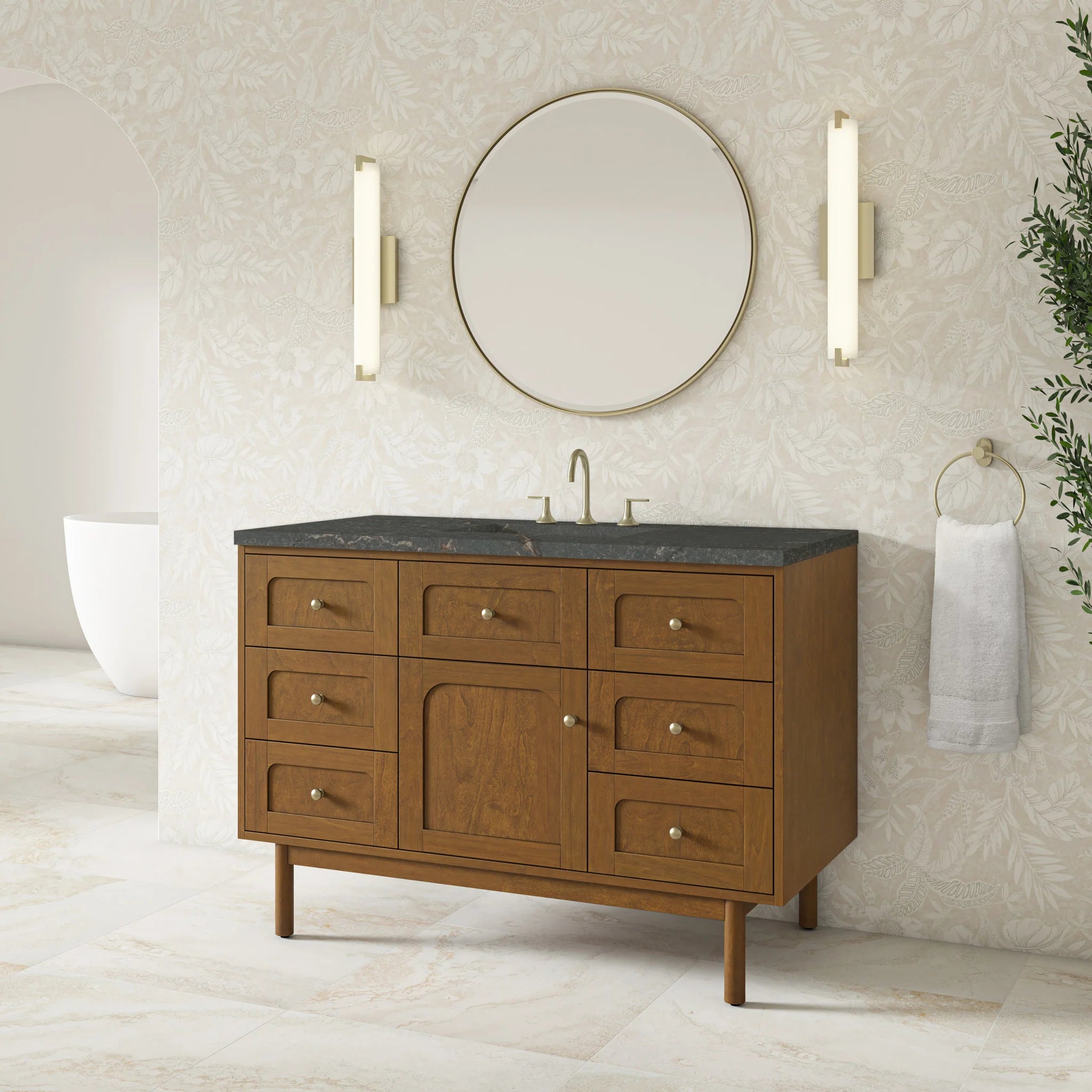 48" Laurent Single Vanity in Honey Oak w/FreePower Wireless Charger by James Martin Vanities-Parisien Bleu Silestone 4