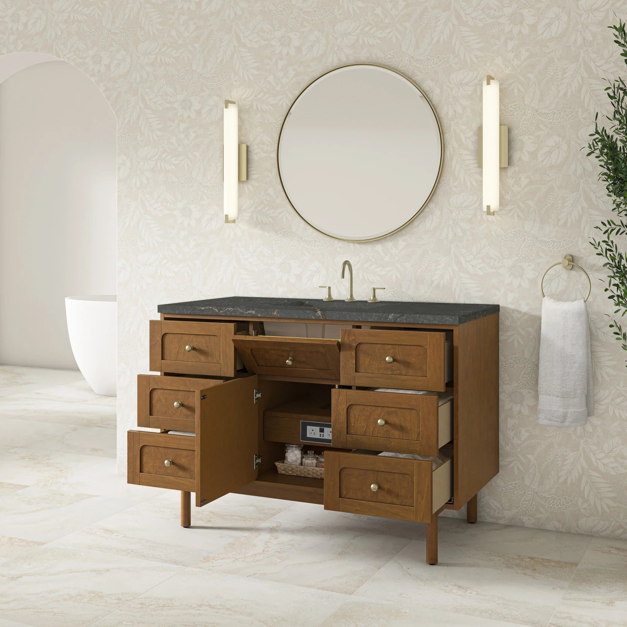 48" Laurent Single Vanity in Honey Oak w/FreePower Wireless Charger by James Martin Vanities-Parisien Bleu Silestone 6