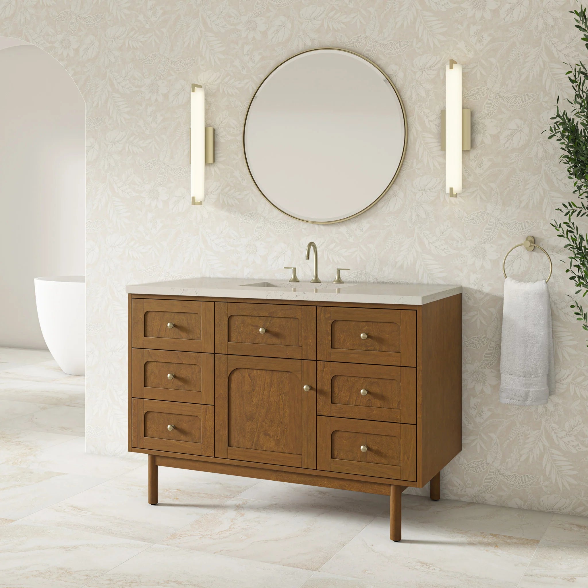 48" Laurent Single Vanity in Honey Oak w/FreePower Wireless Charger by James Martin Vanities-Siberian Silestone 4