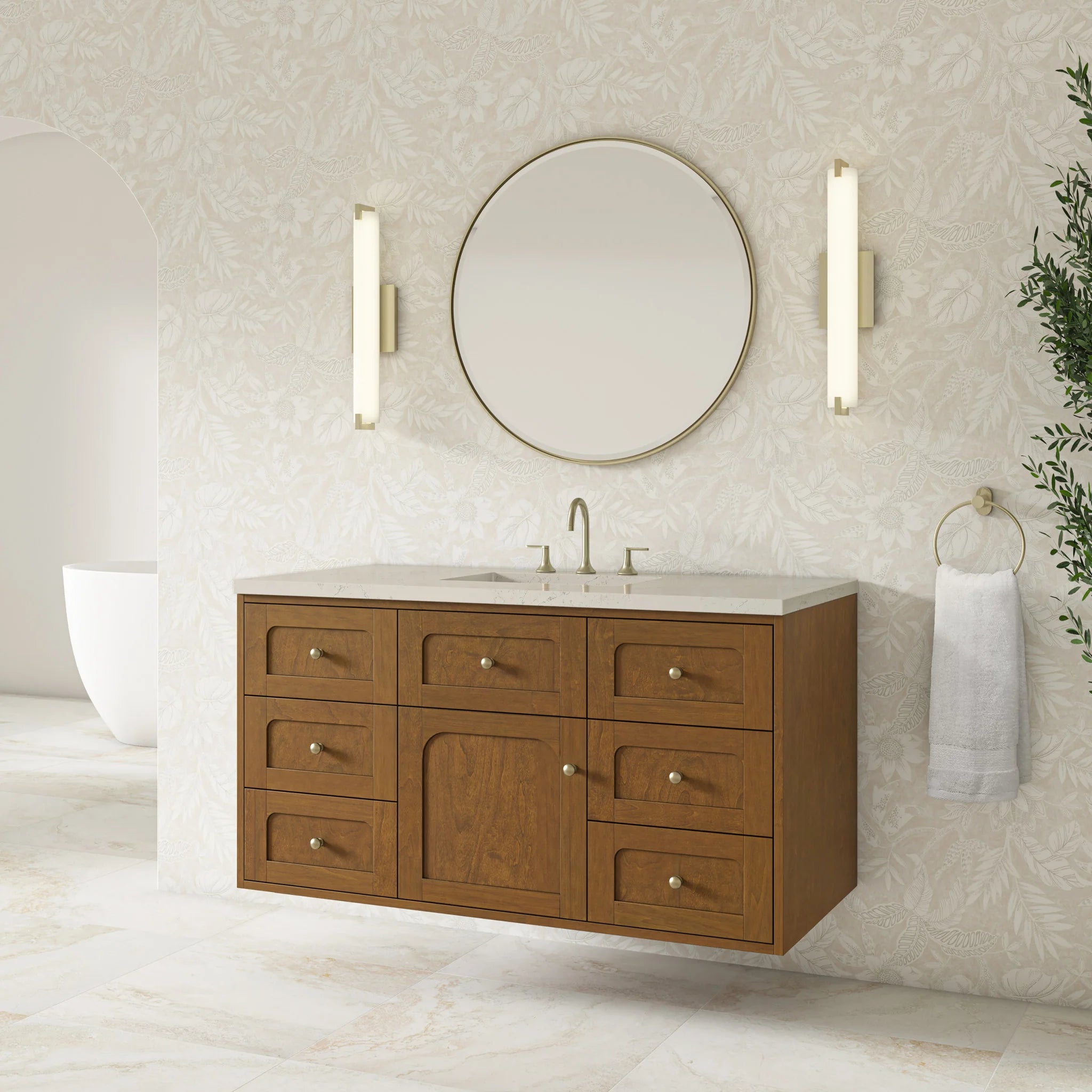 48" Laurent Single Vanity in Honey Oak w/FreePower Wireless Charger by James Martin Vanities-Siberian Silestone 5