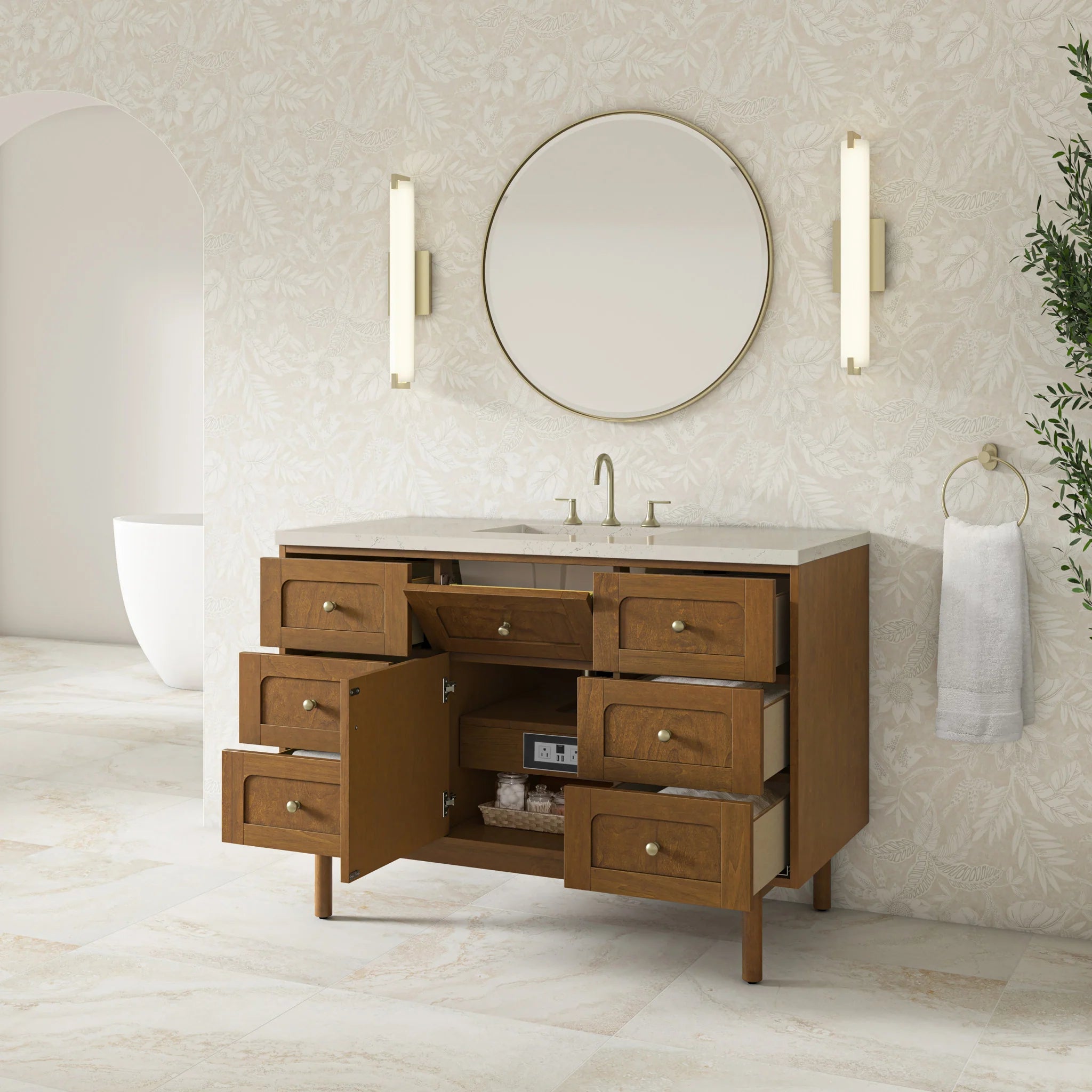 48" Laurent Single Vanity in Honey Oak w/FreePower Wireless Charger by James Martin Vanities-Siberian Silestone 6