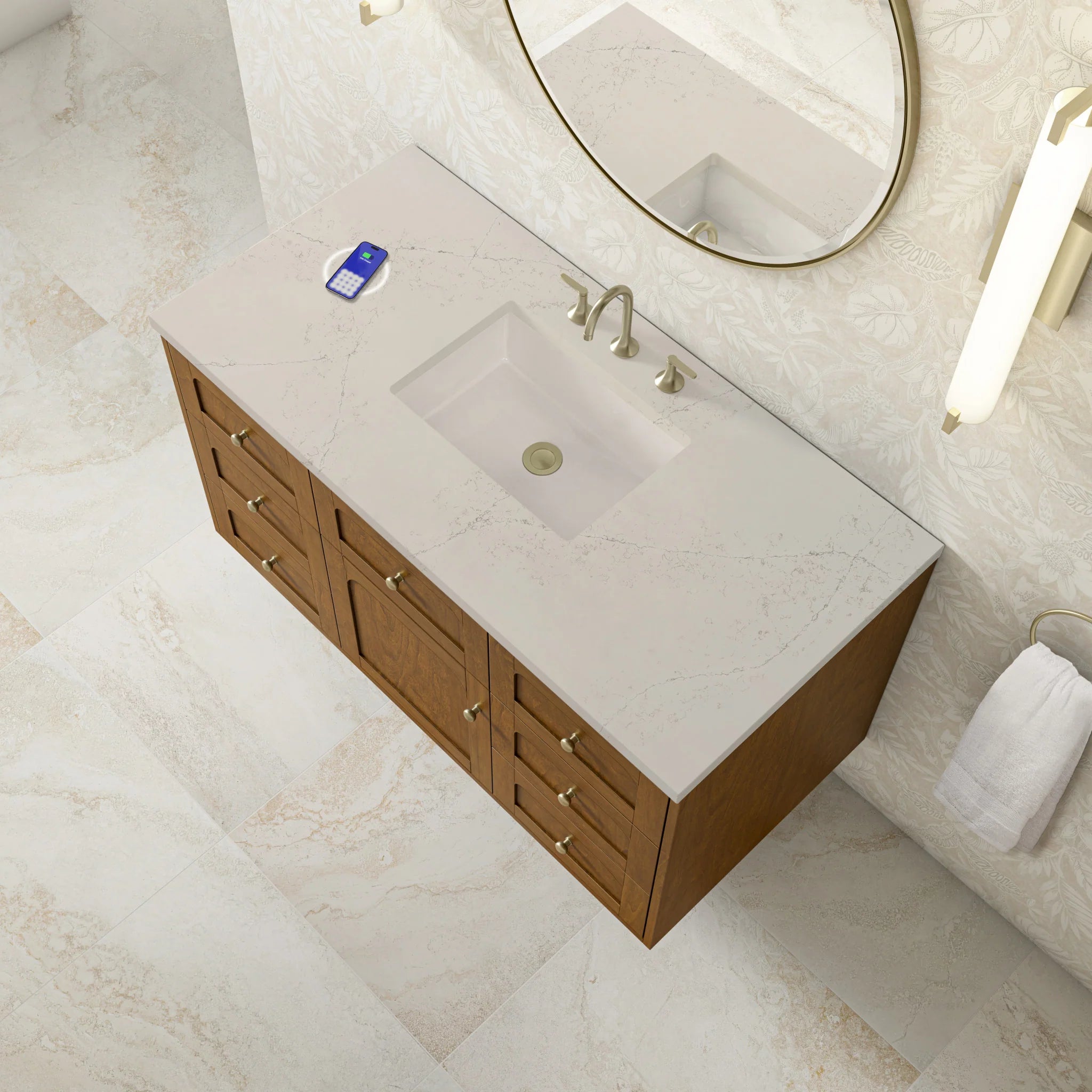 48" Laurent Single Vanity in Honey Oak w/FreePower Wireless Charger by James Martin Vanities-Siberian Silestone 9