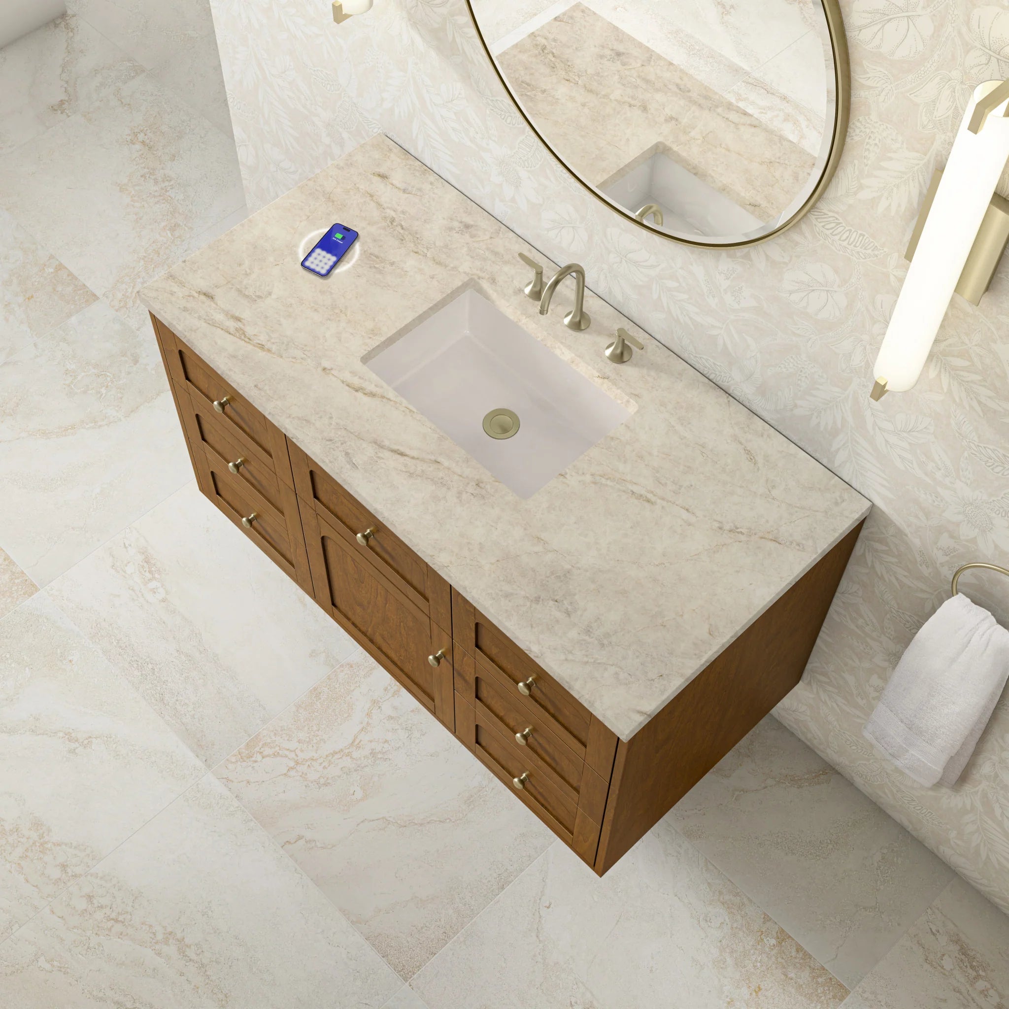 48" Laurent Single Vanity in Honey Oak w/FreePower Wireless Charger by James Martin Vanities-Tajnar Eclos 9
