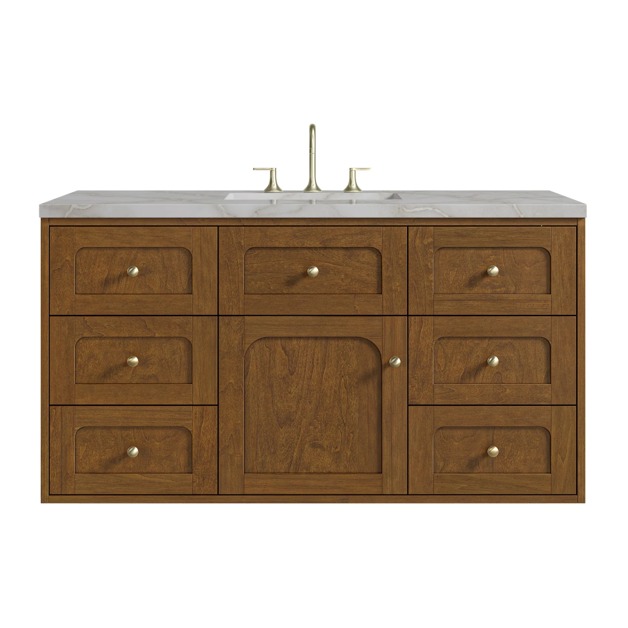 48" Laurent Single Vanity in Honey Oak w/FreePower Wireless Charger by James Martin Vanities-Victorian Silver Silestone 1