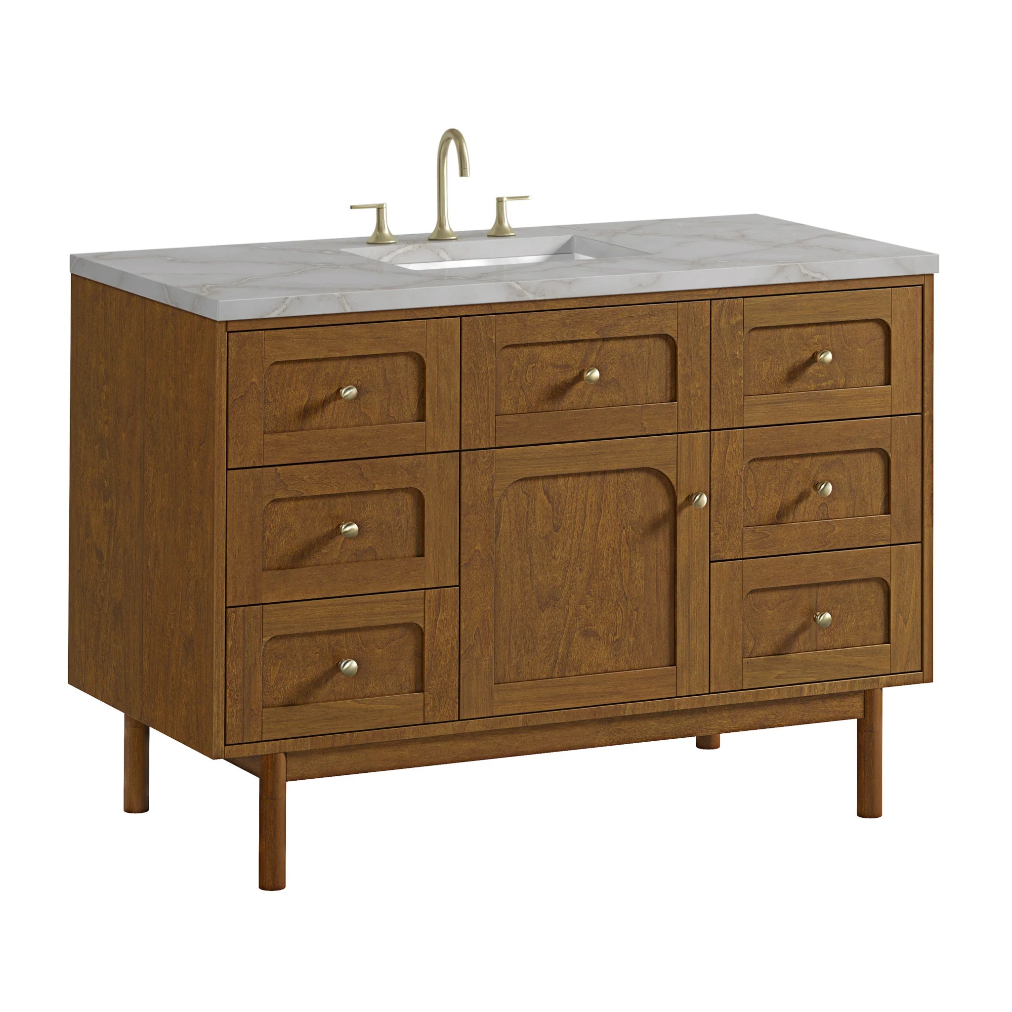 48" Laurent Single Vanity in Honey Oak w/FreePower Wireless Charger by James Martin Vanities-Victorian Silver Silestone 17