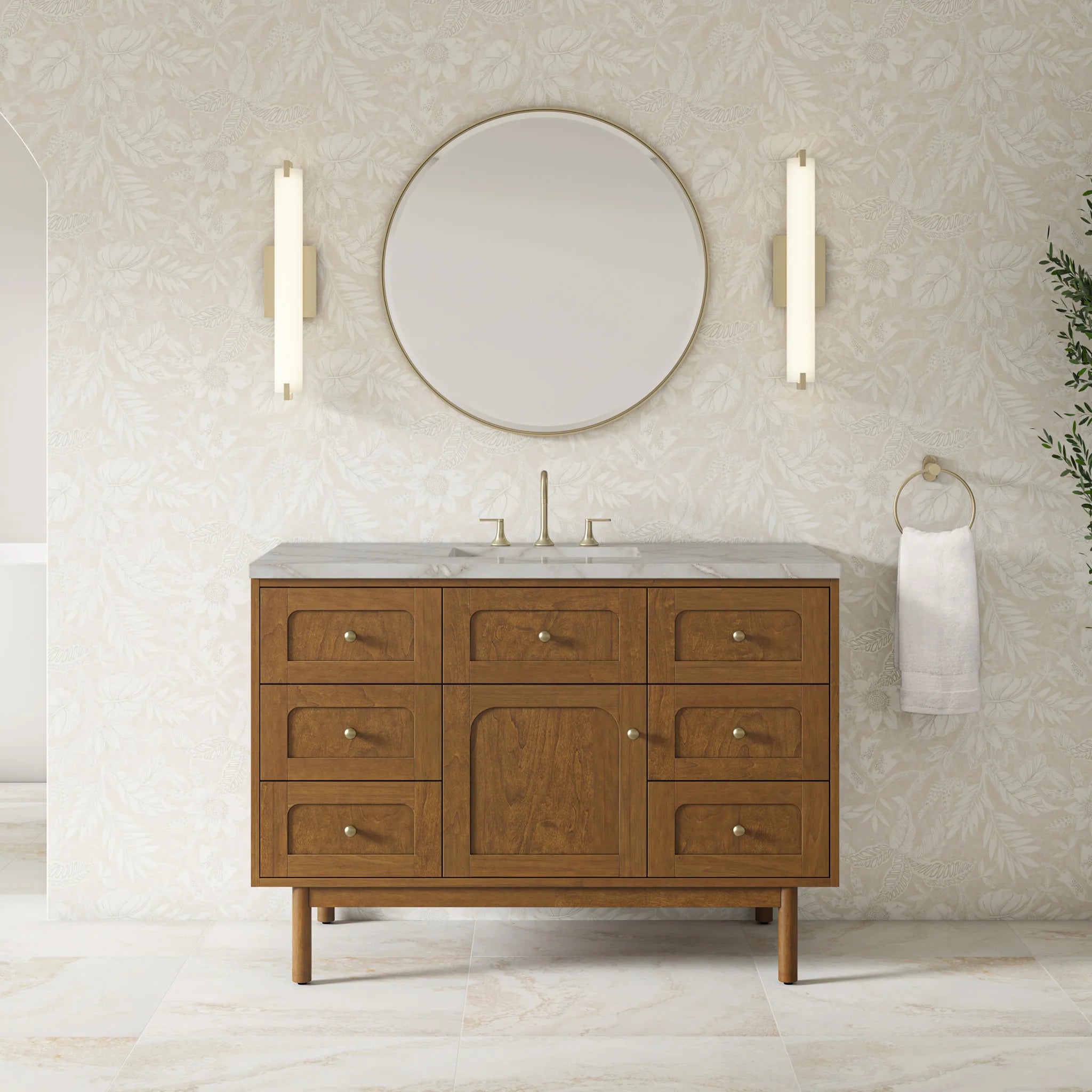 48" Laurent Single Vanity in Honey Oak w/FreePower Wireless Charger by James Martin Vanities-Victorian Silver Silestone 2