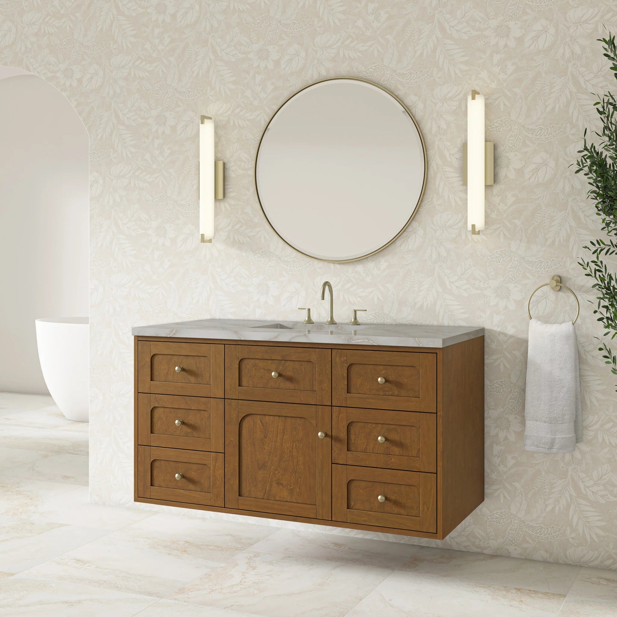 48" Laurent Single Vanity in Honey Oak w/FreePower Wireless Charger by James Martin Vanities-Victorian Silver Silestone 5