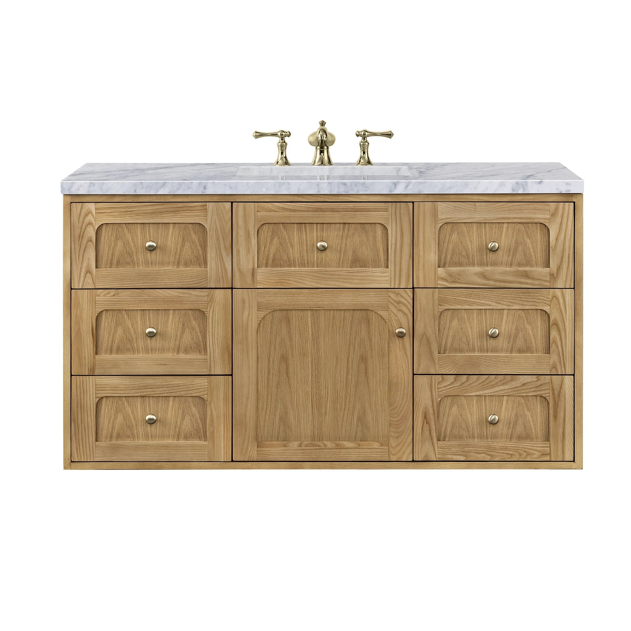 48" Laurent Single Vanity in Light Natural Oak-Carrara White Marble-8" Widespread image 1