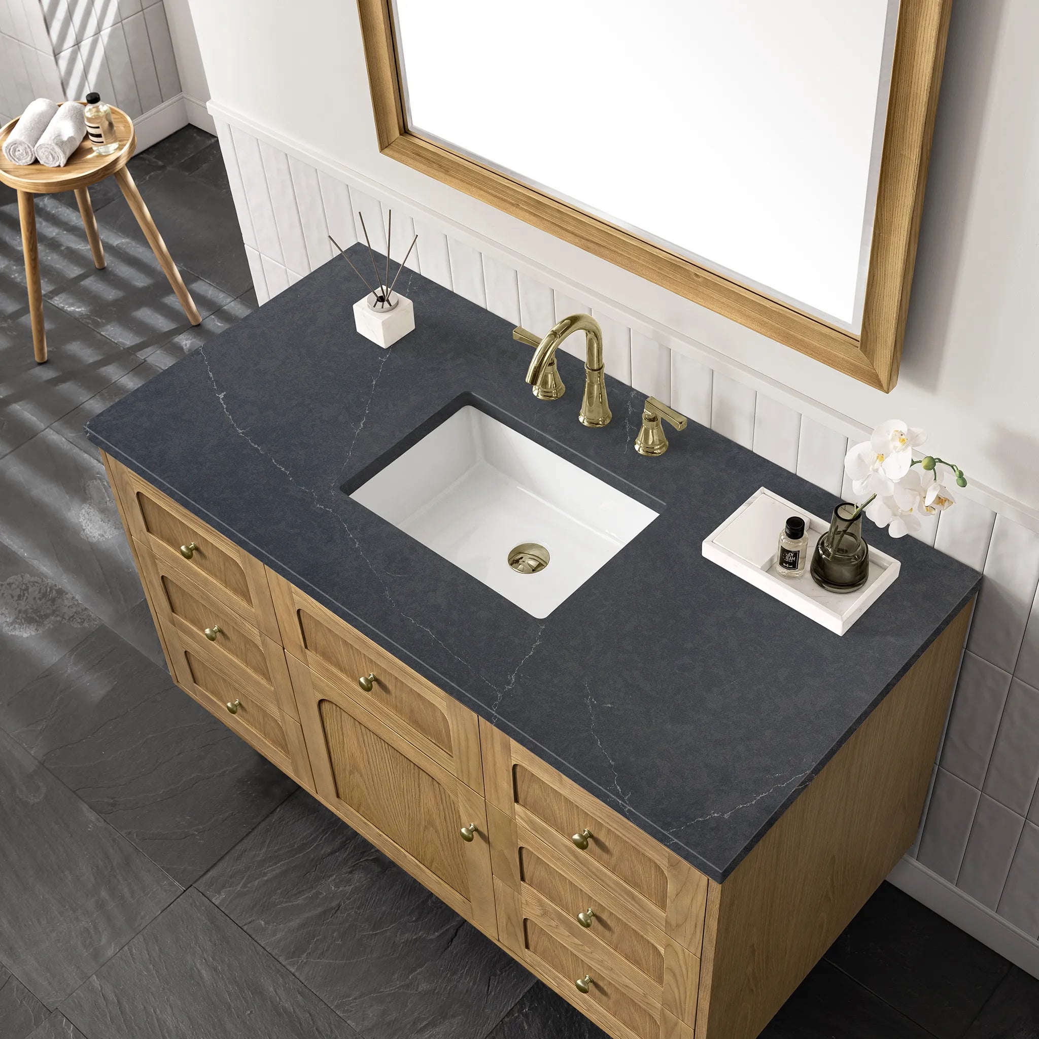 48" Laurent Single Vanity in Light Natural Oak-Charcoal Soapstone Silestone-8" Widespread image 10