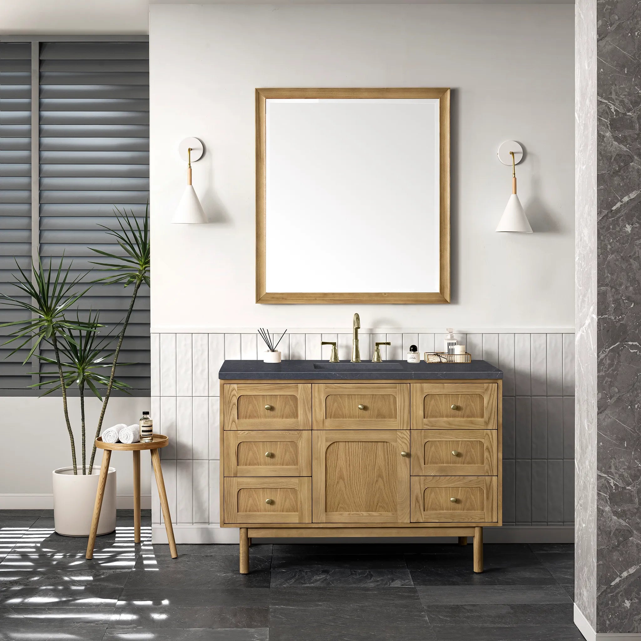 48" Laurent Single Vanity in Light Natural Oak-Charcoal Soapstone Silestone-8" Widespread image 2