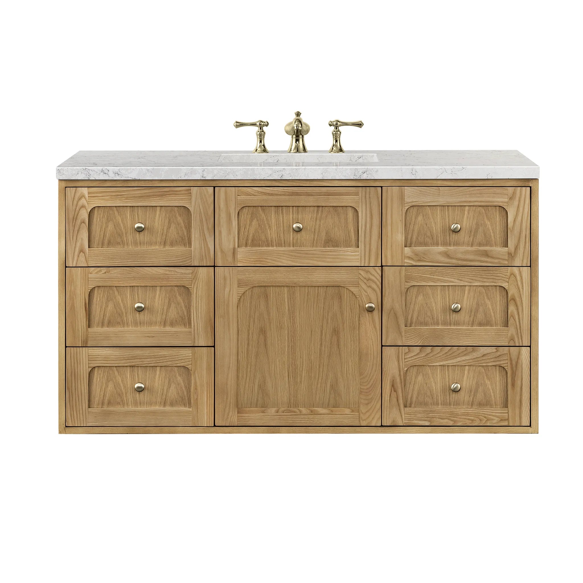 48" Laurent Single Vanity in Light Natural Oak-Eternal Jasmine Pearl Silestone-8" Widespread image 1