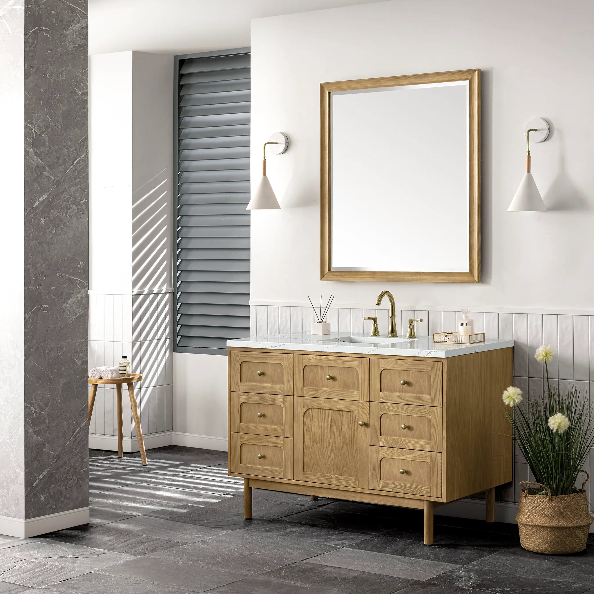 48" Laurent Single Vanity in Light Natural Oak-Ethereal Noctis Silestone-8" Widespread image 4