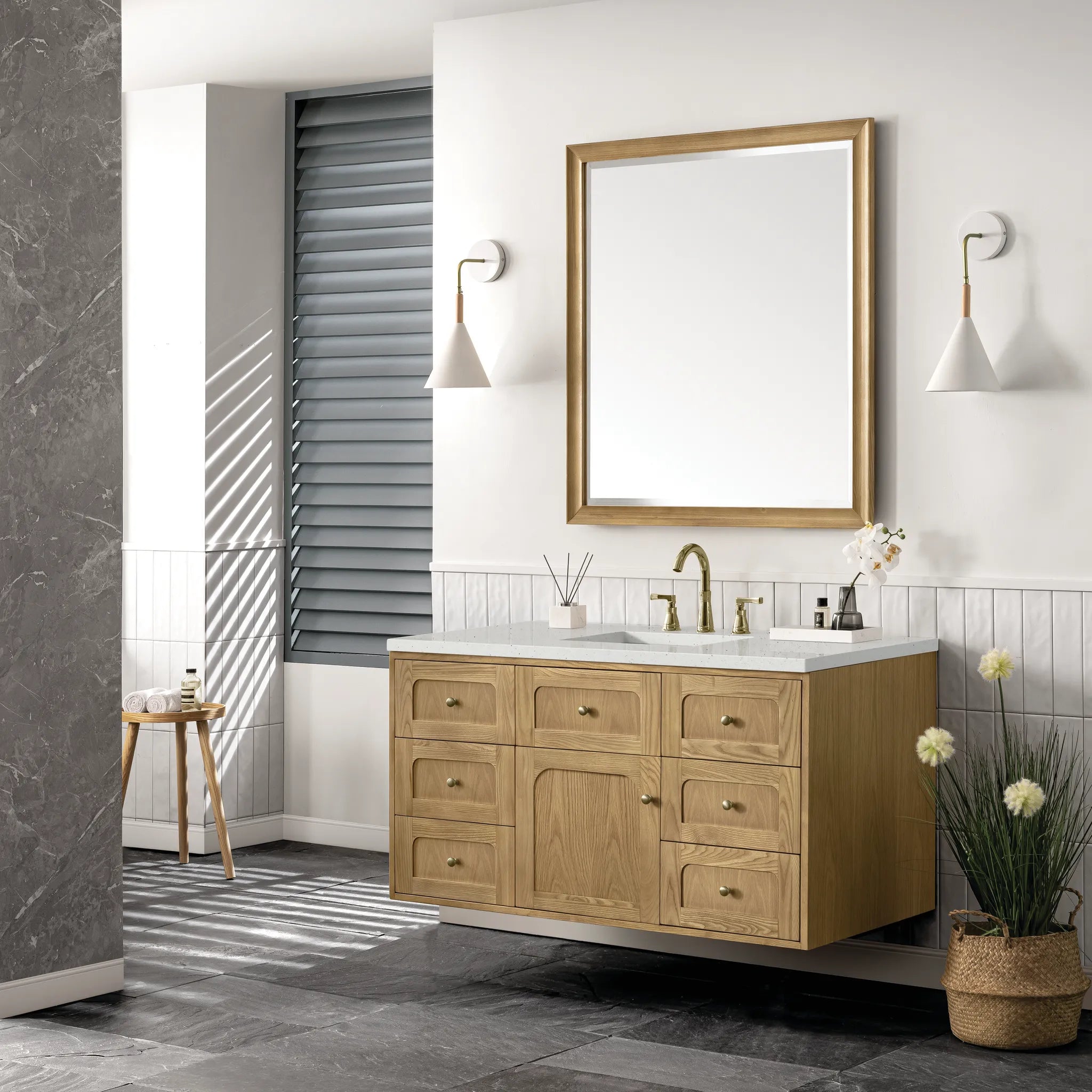 48" Laurent Single Vanity in Light Natural Oak-Lime Delight Silestone-8" Widespread image 5