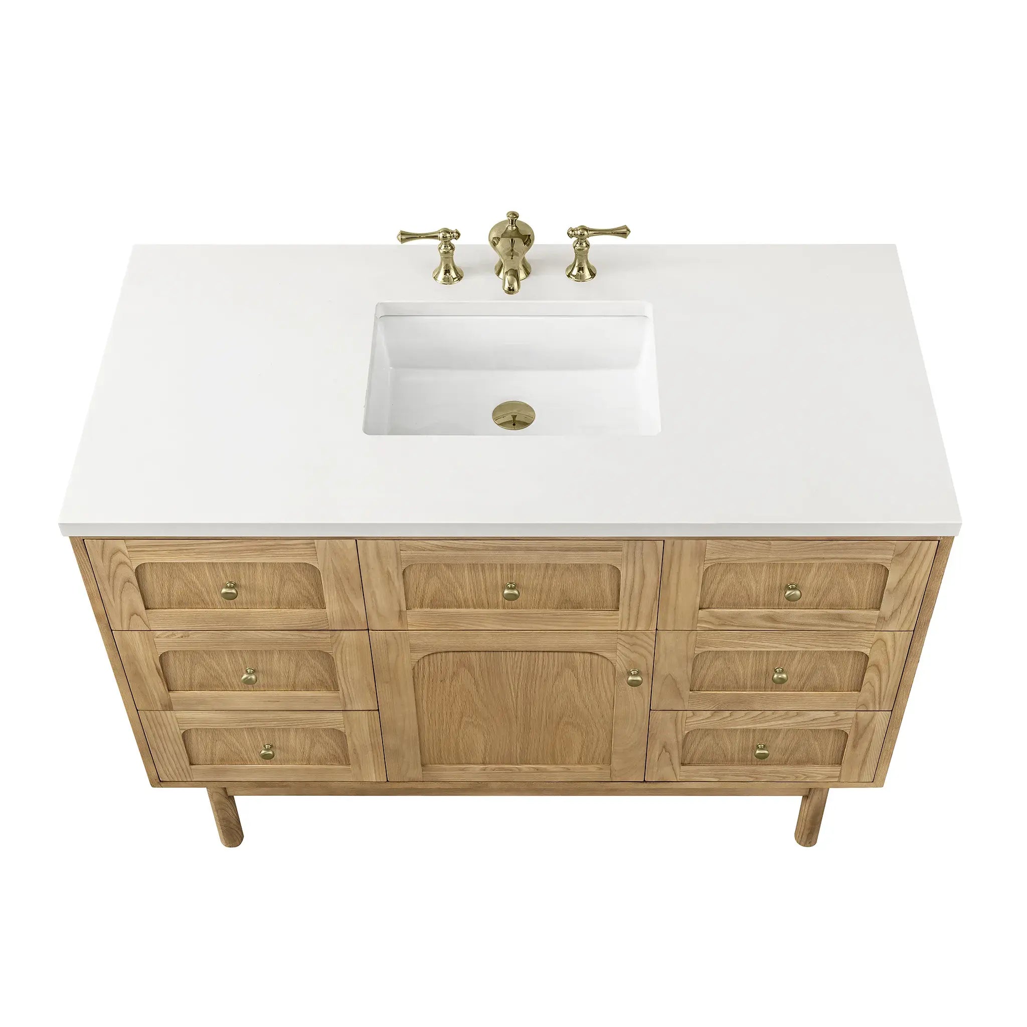48" Laurent Single Vanity in Light Natural Oak-White Zeus Silestone-8" Widespread image 11