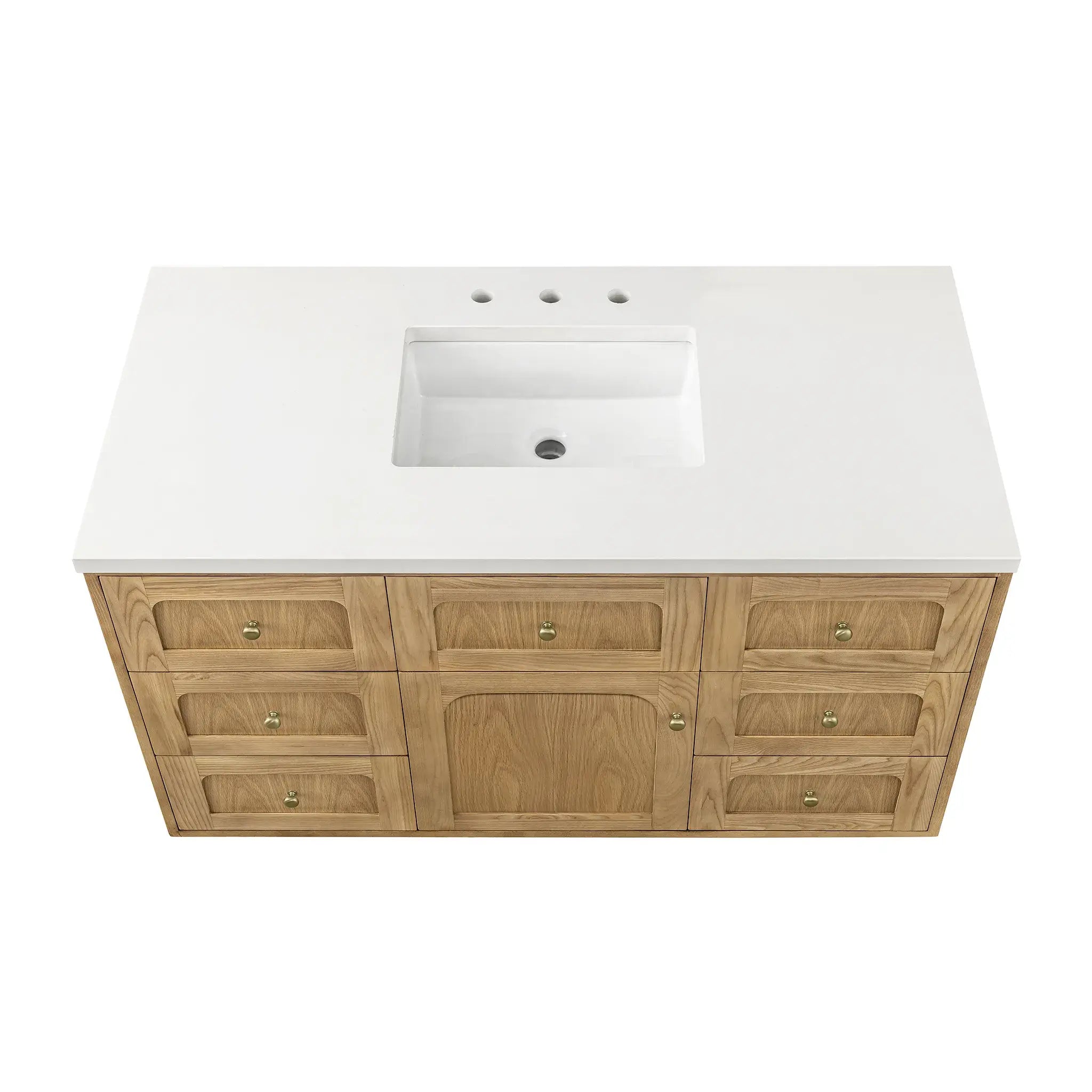 48" Laurent Single Vanity in Light Natural Oak-White Zeus Silestone-8" Widespread image 13