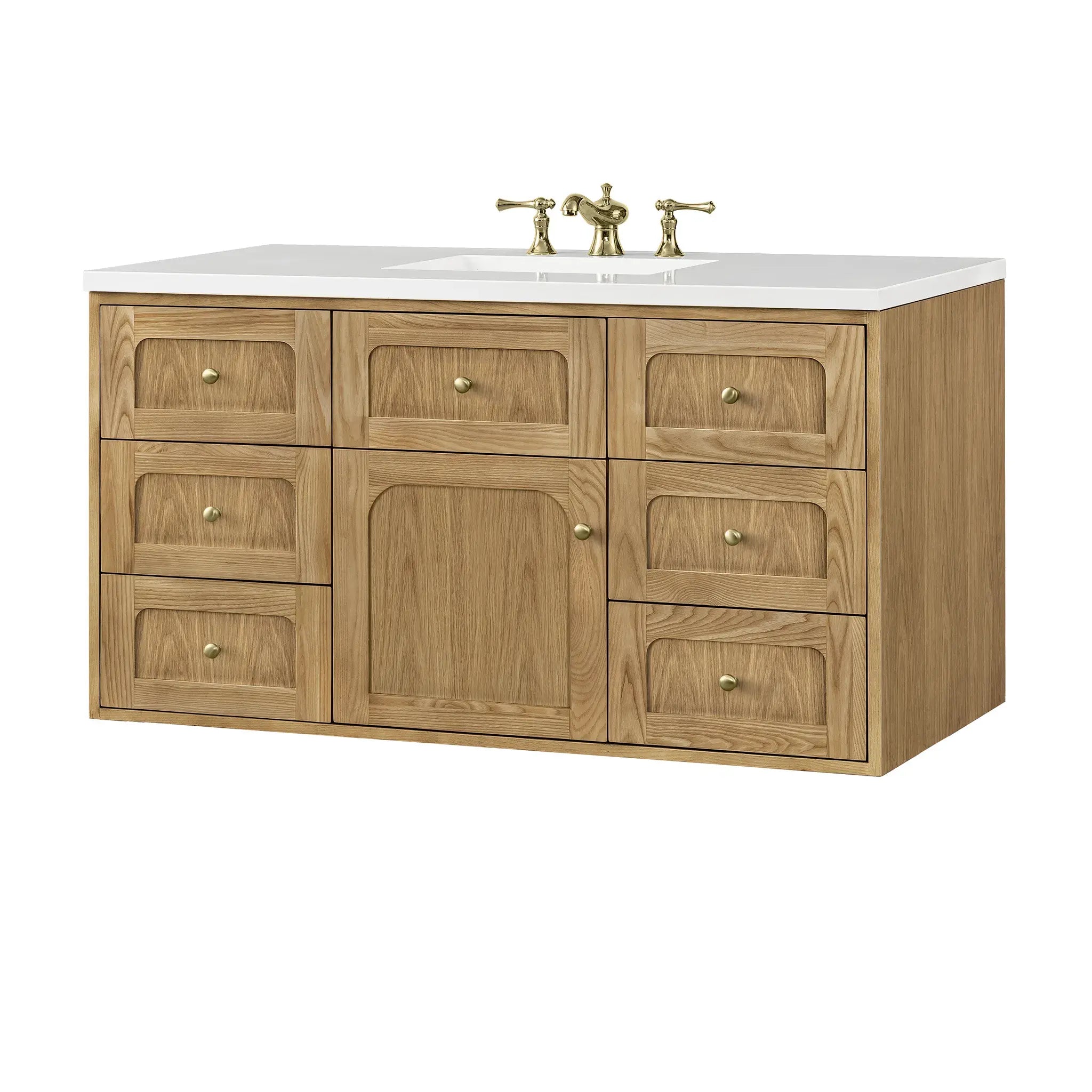 48" Laurent Single Vanity in Light Natural Oak-White Zeus Silestone-8" Widespread image 17