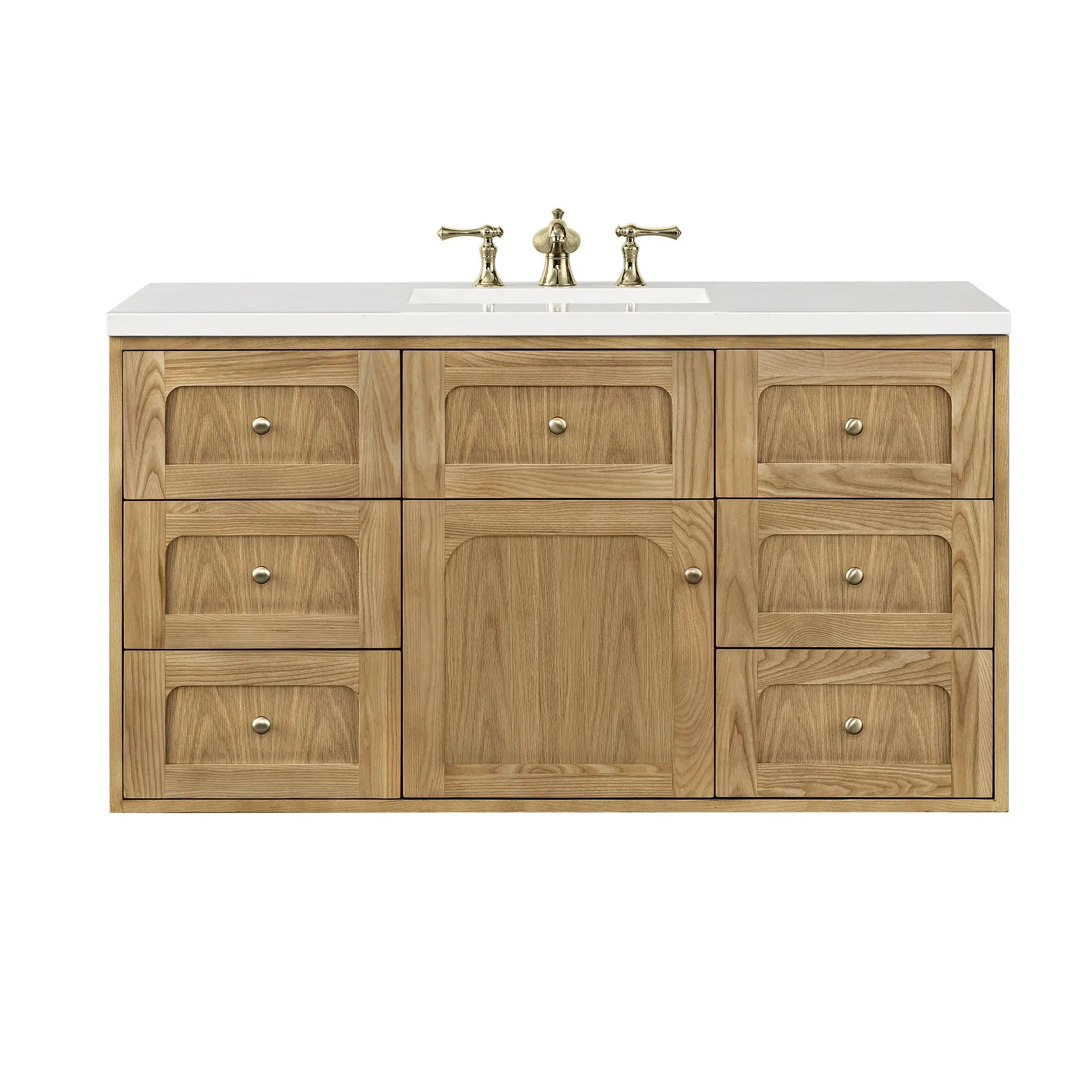 48" Laurent Single Vanity in Light Natural Oak-White Zeus Silestone-8" Widespread image 2