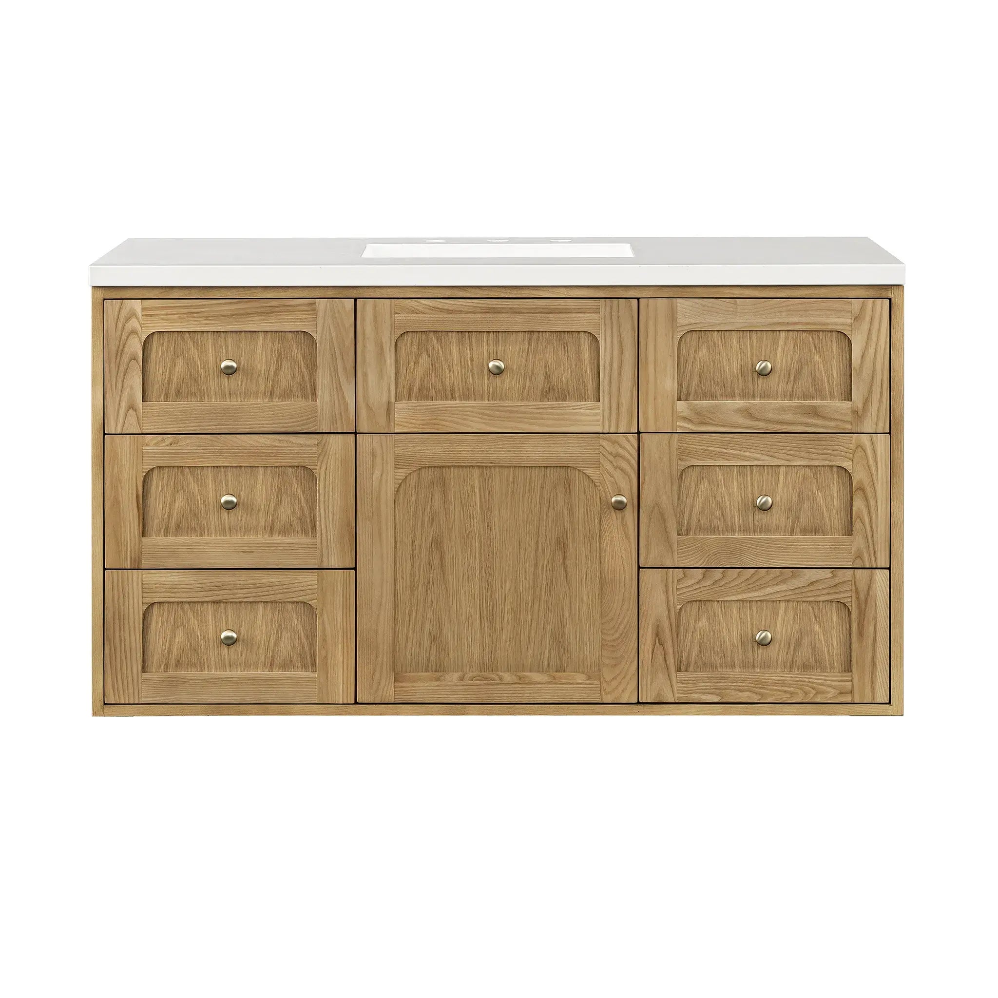 48" Laurent Single Vanity in Light Natural Oak-White Zeus Silestone-8" Widespread image 3