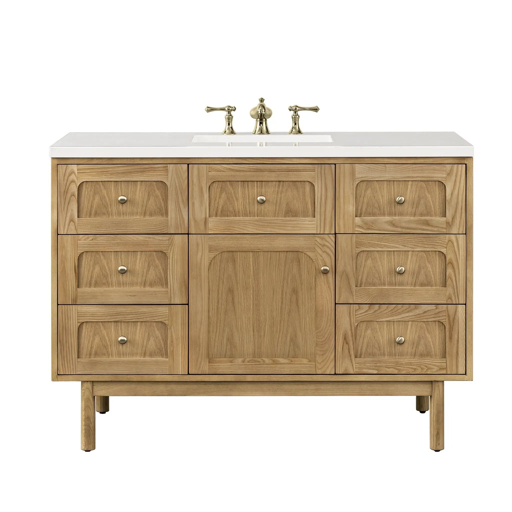 48" Laurent Single Vanity in Light Natural Oak-White Zeus Silestone-8" Widespread image