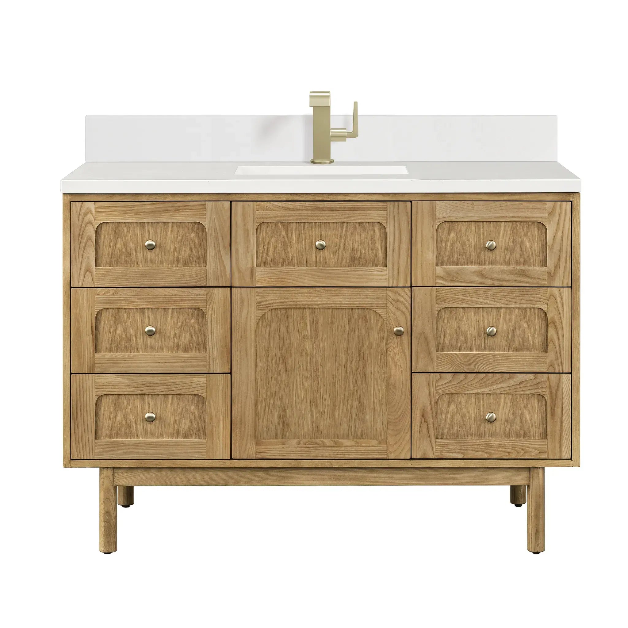 48" Laurent Single Vanity in Light Natural Oak-White Zeus Silestone & Backsplash-Single Hole image
