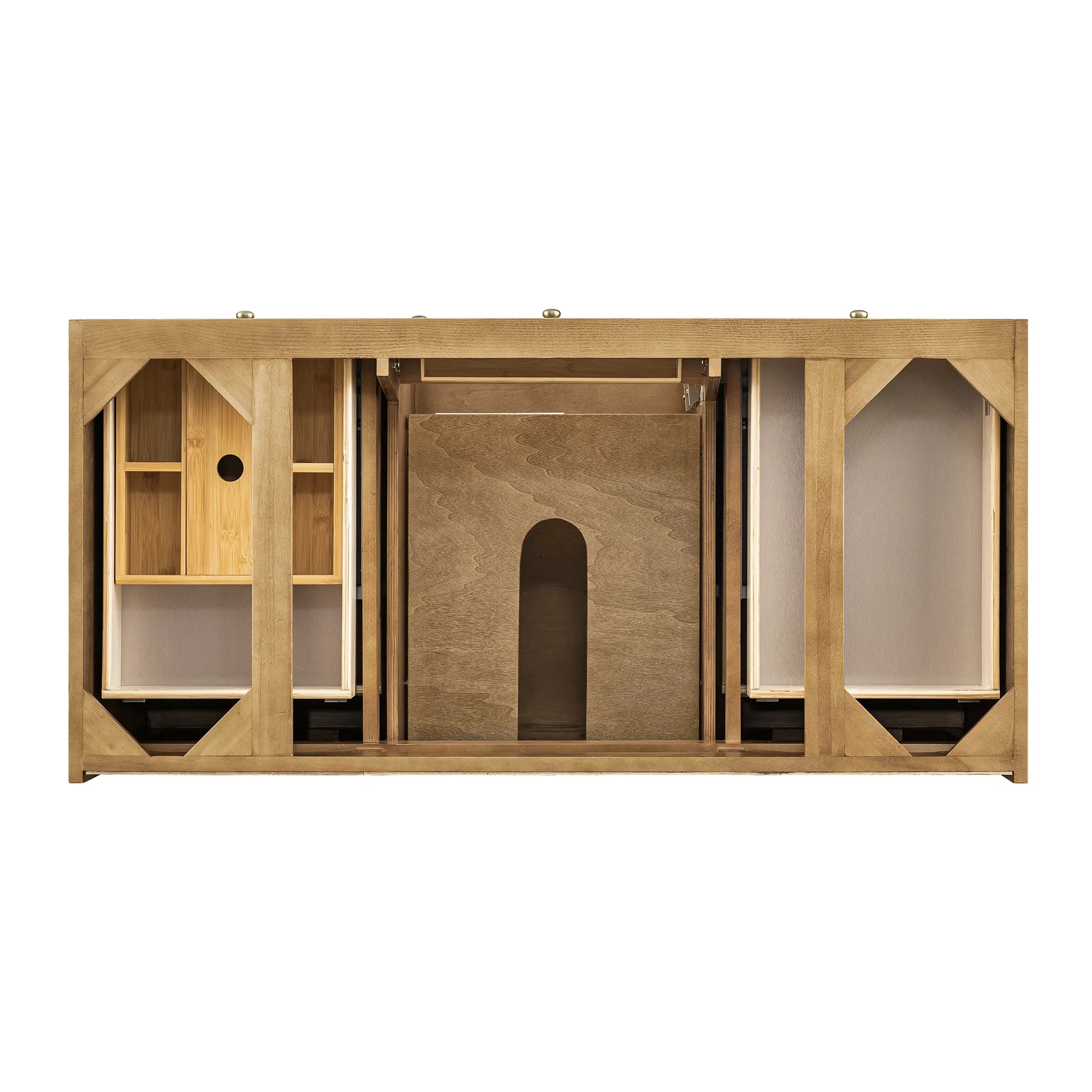 48" Laurent Single Vanity in Light Natural Oak Wireless Charger-Ethereal Noctis Silestone-8" Widespread image 11