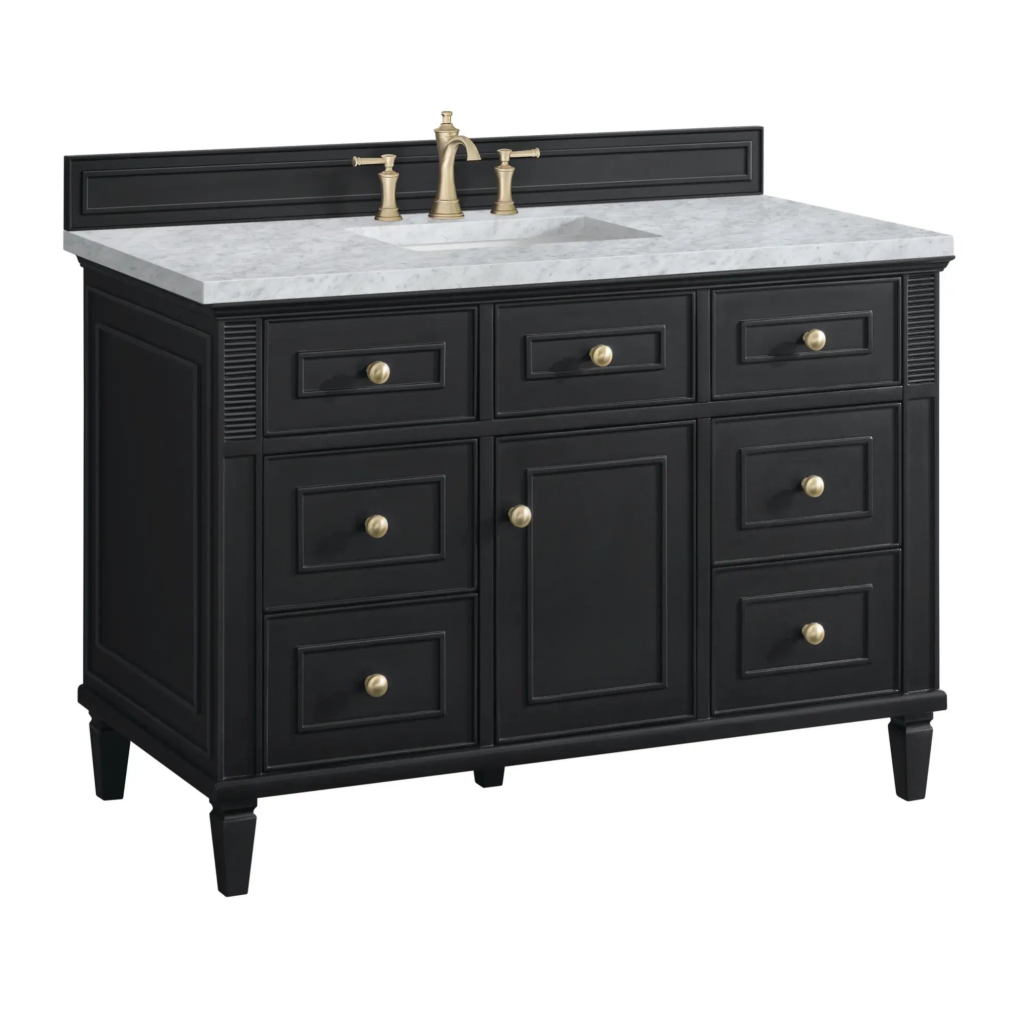 48" Lorelai Single Vanity in Black Onyx-Carrara White Marble-8" Widespread image 9