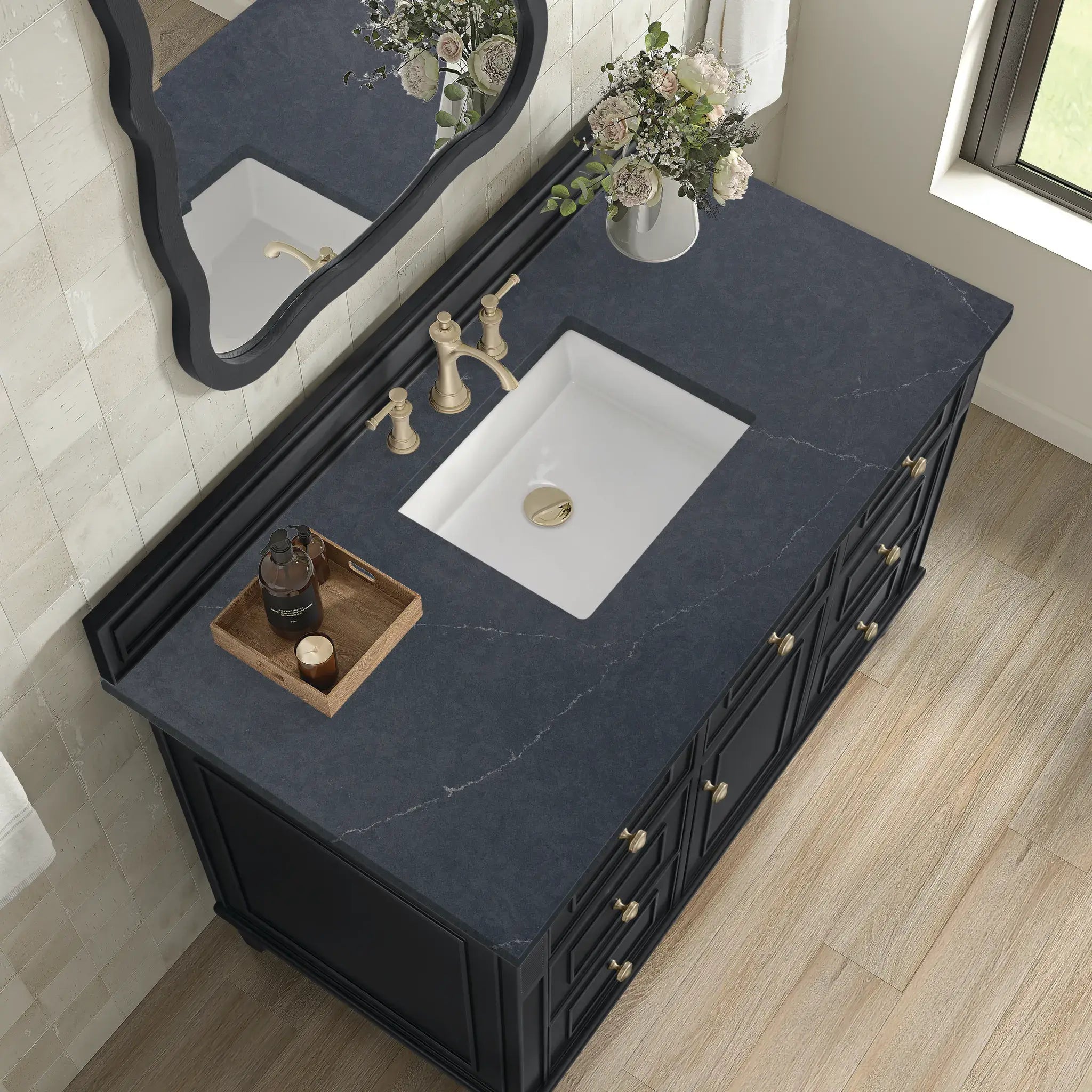48" Lorelai Single Vanity in Black Onyx-Charcoal Soapstone Silestone-8" Widespread image 6