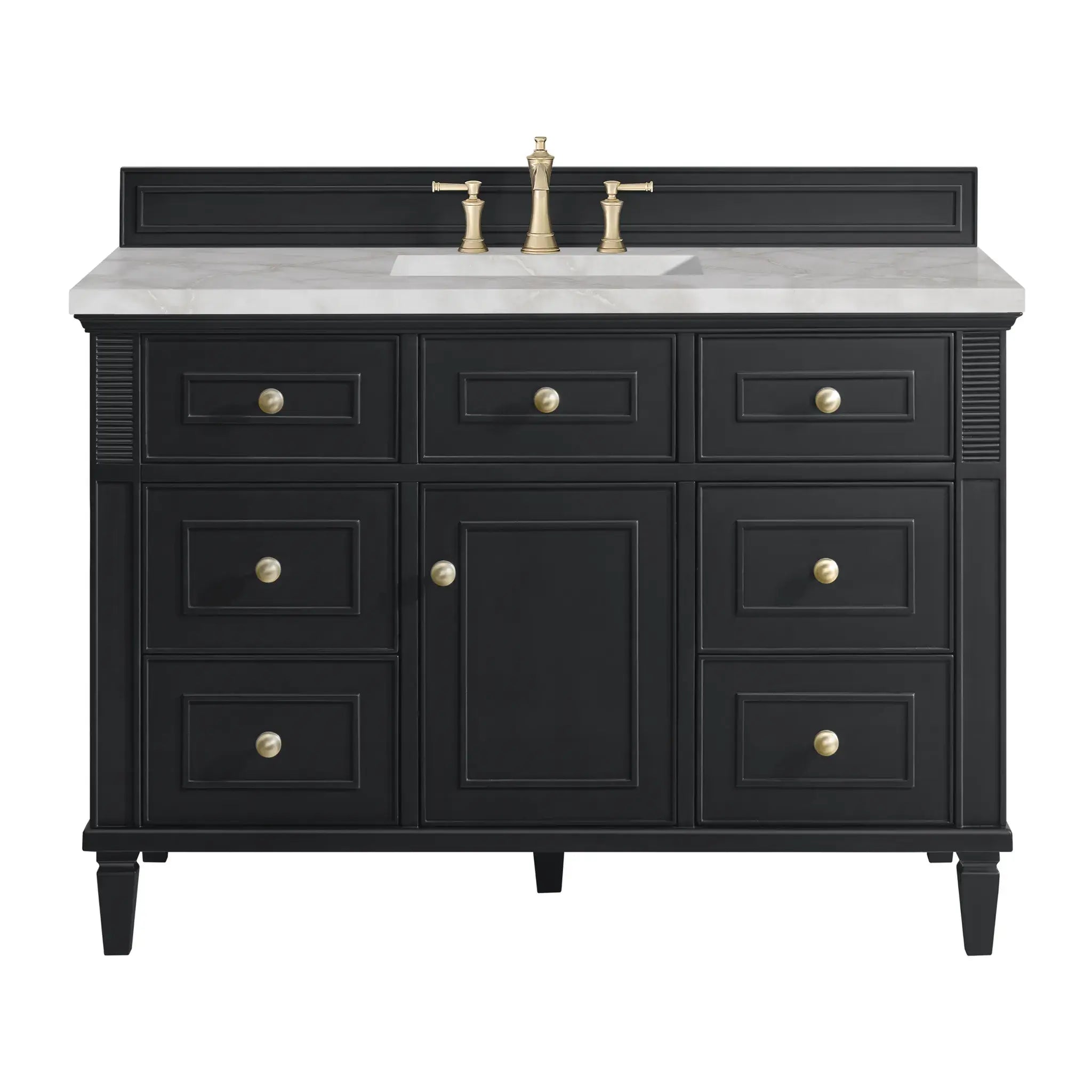 48" Lorelai Single Vanity in Black Onyx-Victorian Silver Silestone-8" Widespread image