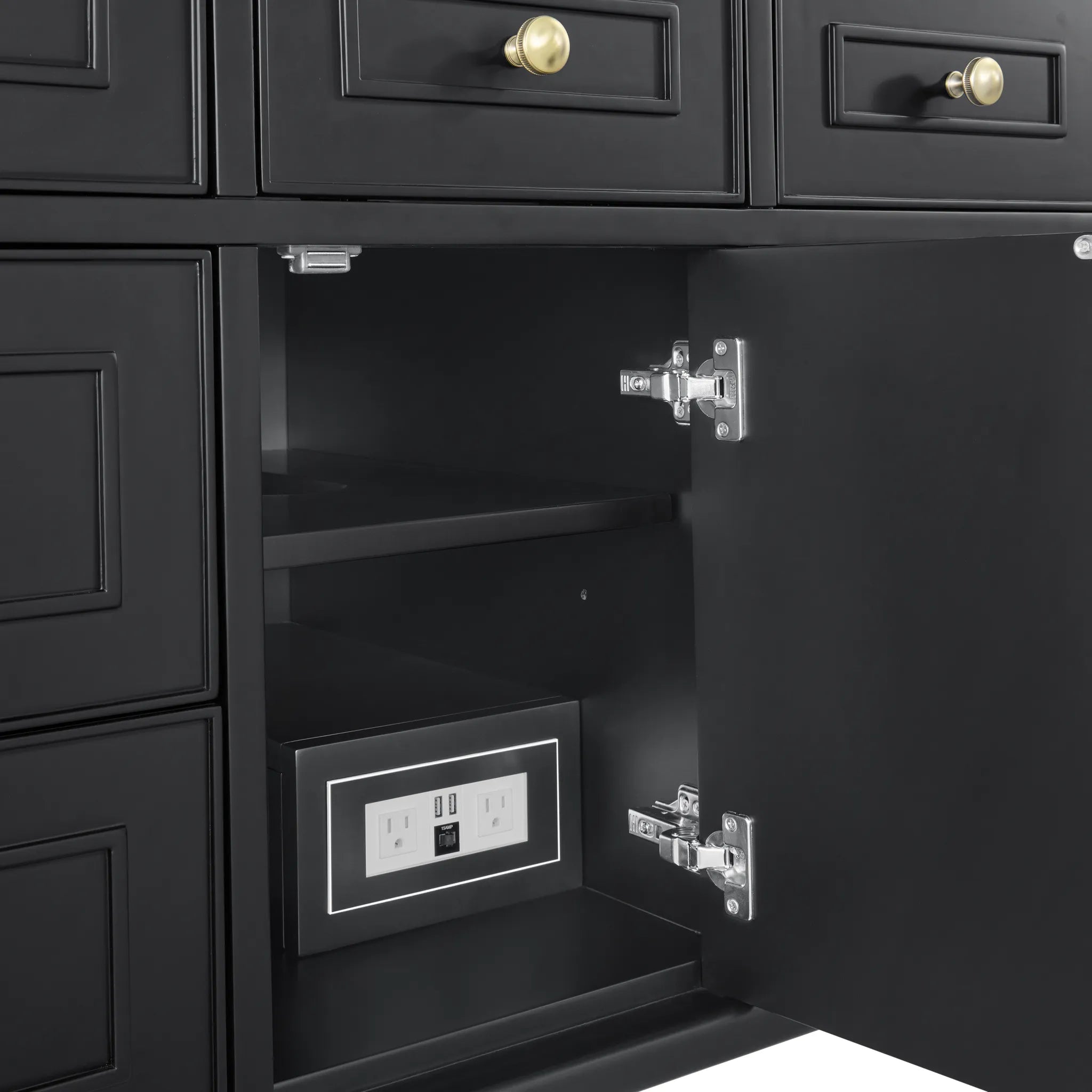 48" Lorelai Single Vanity in Black Onyx w/FreePower Wireless Charger-Eternal Jasmine Pearl Silestone-8" Widespread image 14