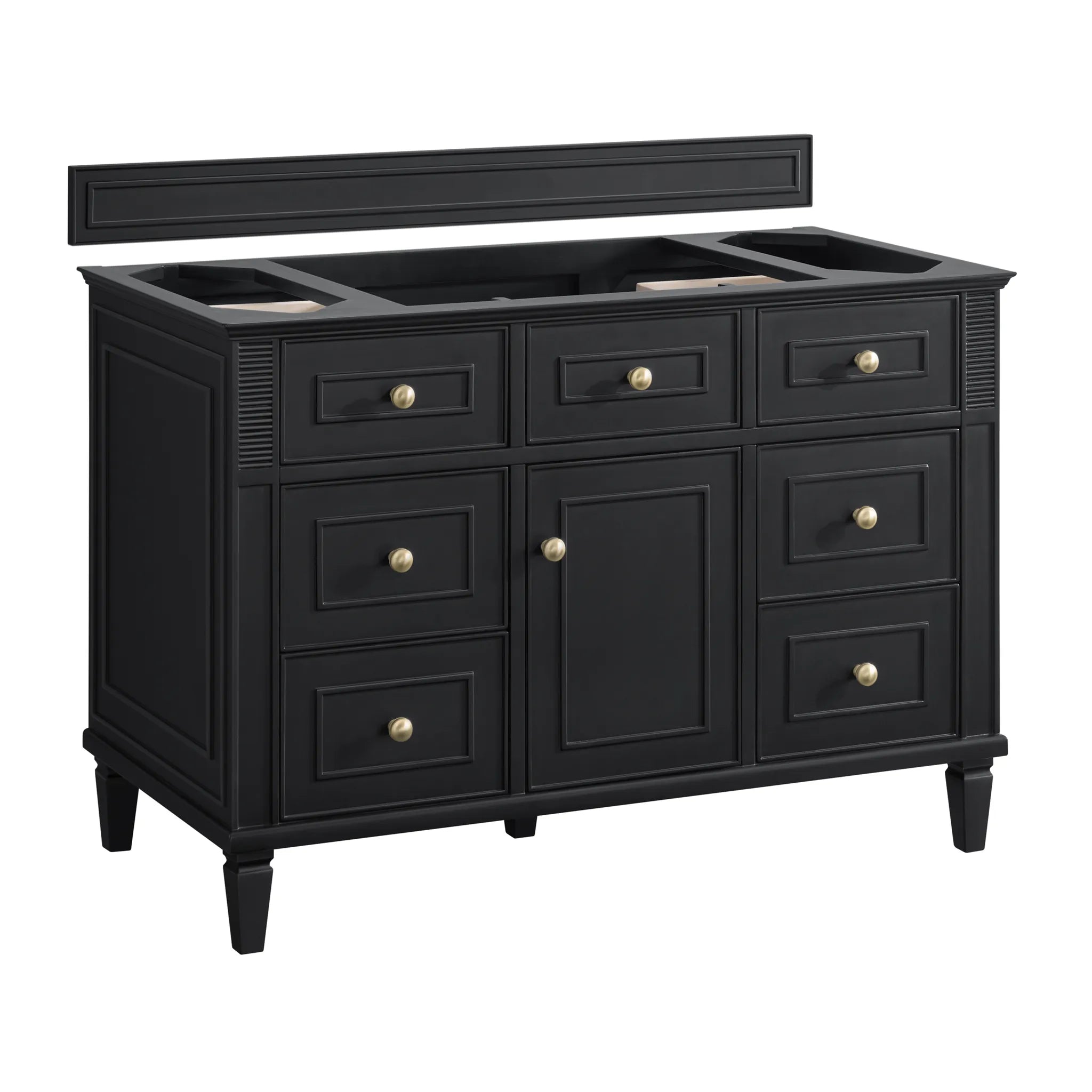 48" Lorelai Single Vanity in Black Onyx w/FreePower Wireless Charger-Eternal Jasmine Pearl Silestone-8" Widespread image 4