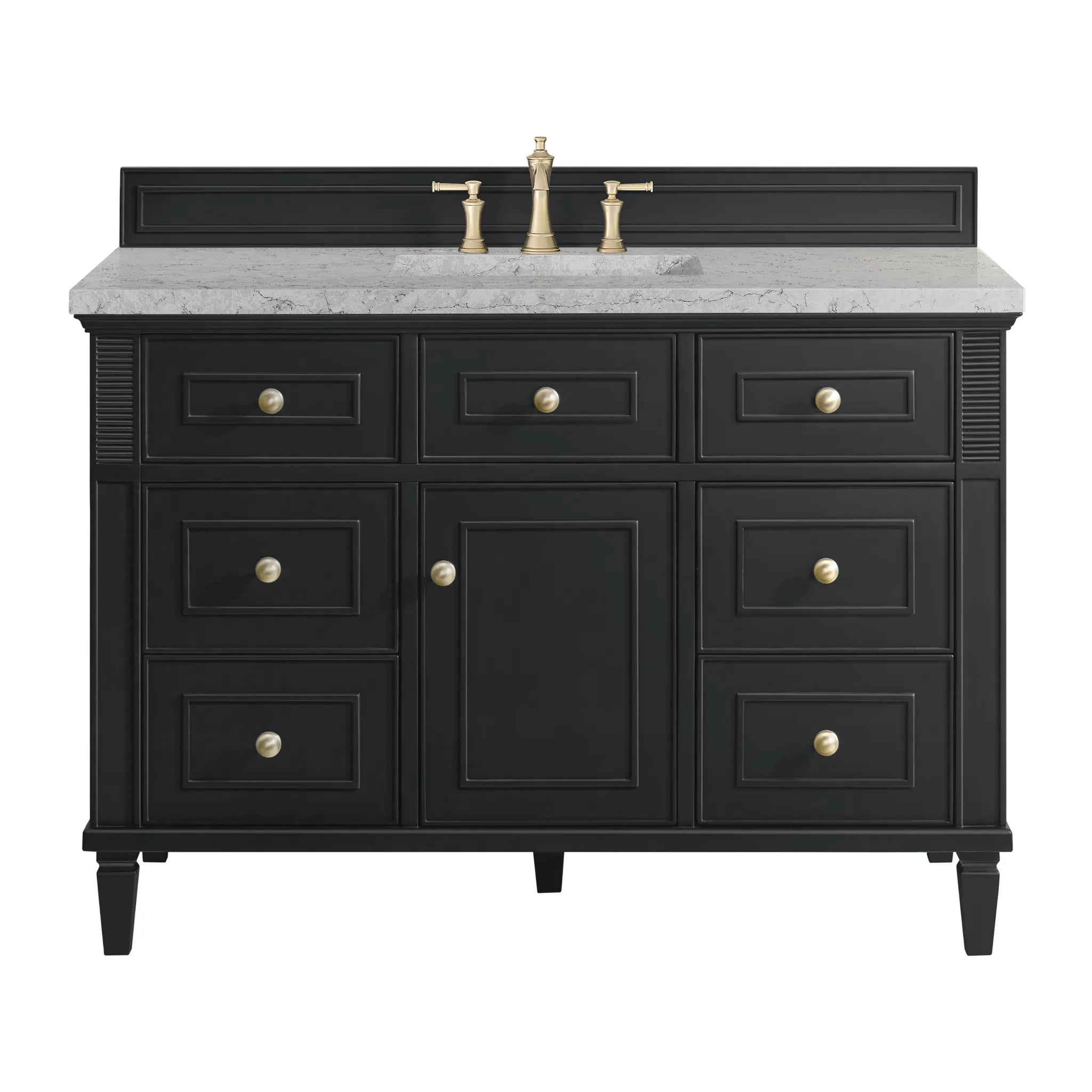 48" Lorelai Single Vanity in Black Onyx w/FreePower Wireless Charger-Eternal Jasmine Pearl Silestone-8" Widespread image