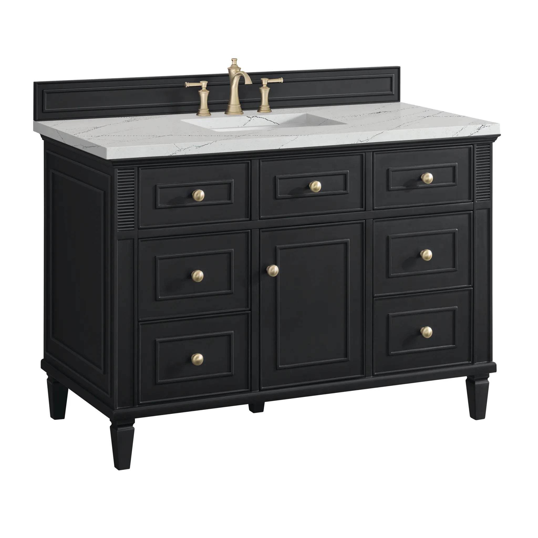 48" Lorelai Single Vanity in Black Onyx w/FreePower Wireless Charger-Ethereal Noctis Silestone-8" Widespread image 12