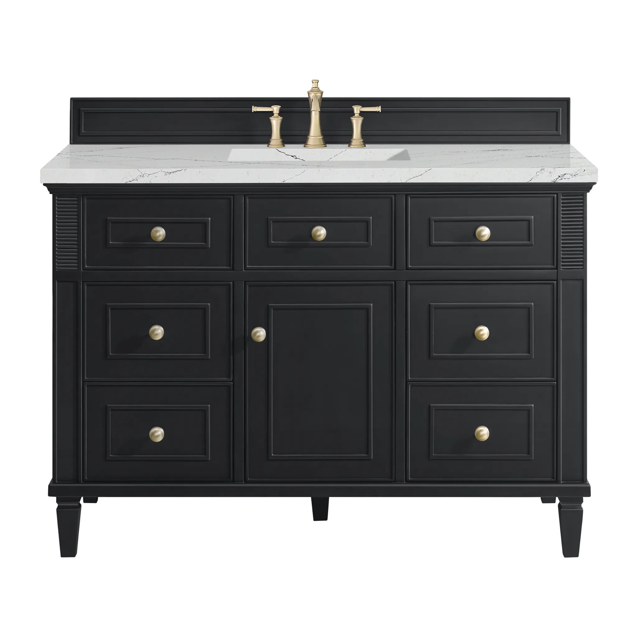 48" Lorelai Single Vanity in Black Onyx w/FreePower Wireless Charger-Ethereal Noctis Silestone-8" Widespread image