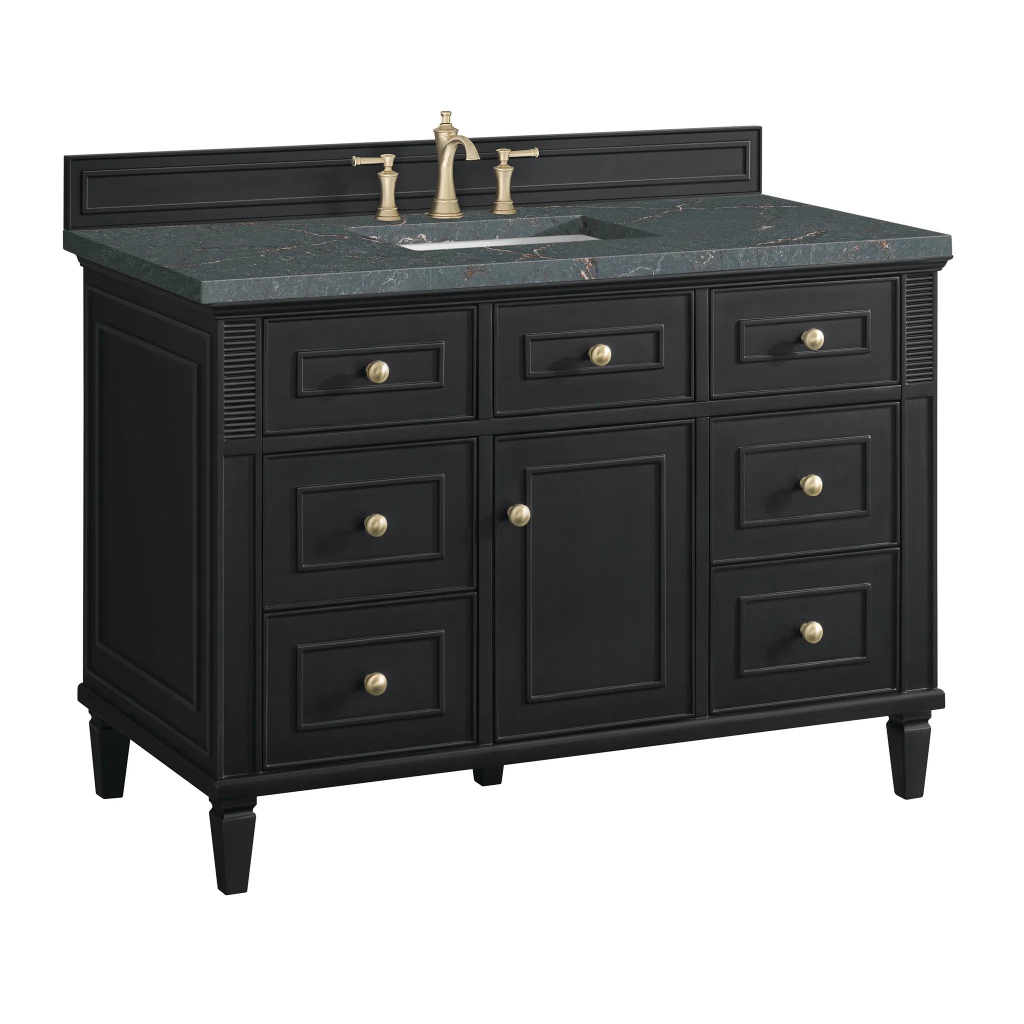 48" Lorelai Single Vanity in Black Onyx w/FreePower Wireless Charger-Parisien Bleu Silestone-8" Widespread image 12