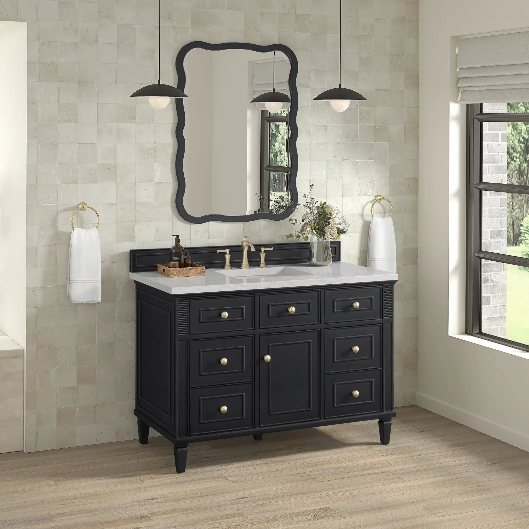 48" Lorelai Single Vanity in Black Onyx-White Zeus Silestone-8" Widespread image 3