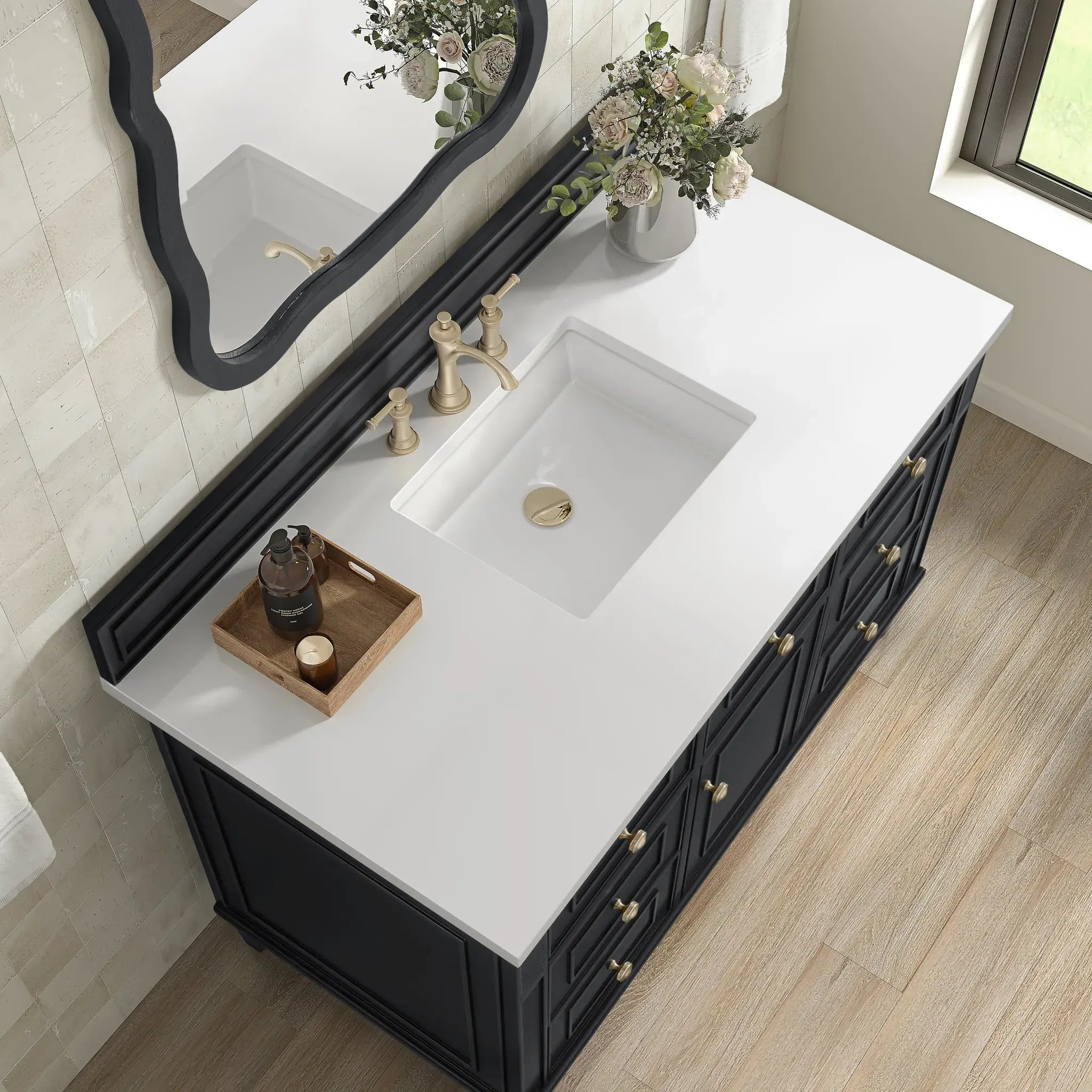 48" Lorelai Single Vanity in Black Onyx-White Zeus Silestone-8" Widespread image 6